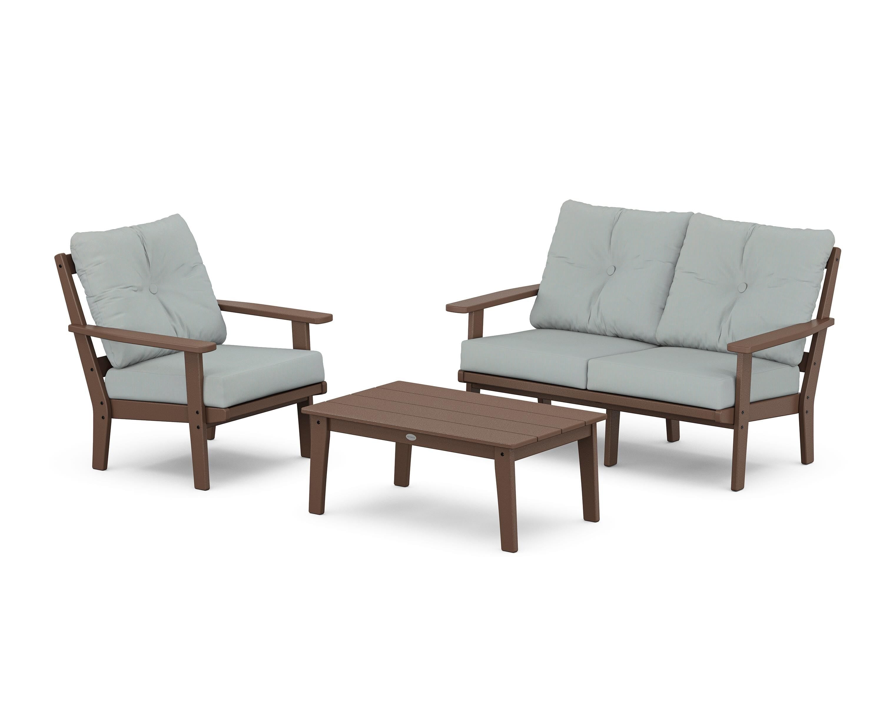 POLYWOOD Oxford 3-Piece Deep Seating Set with Loveseat in Mahogany / Spa