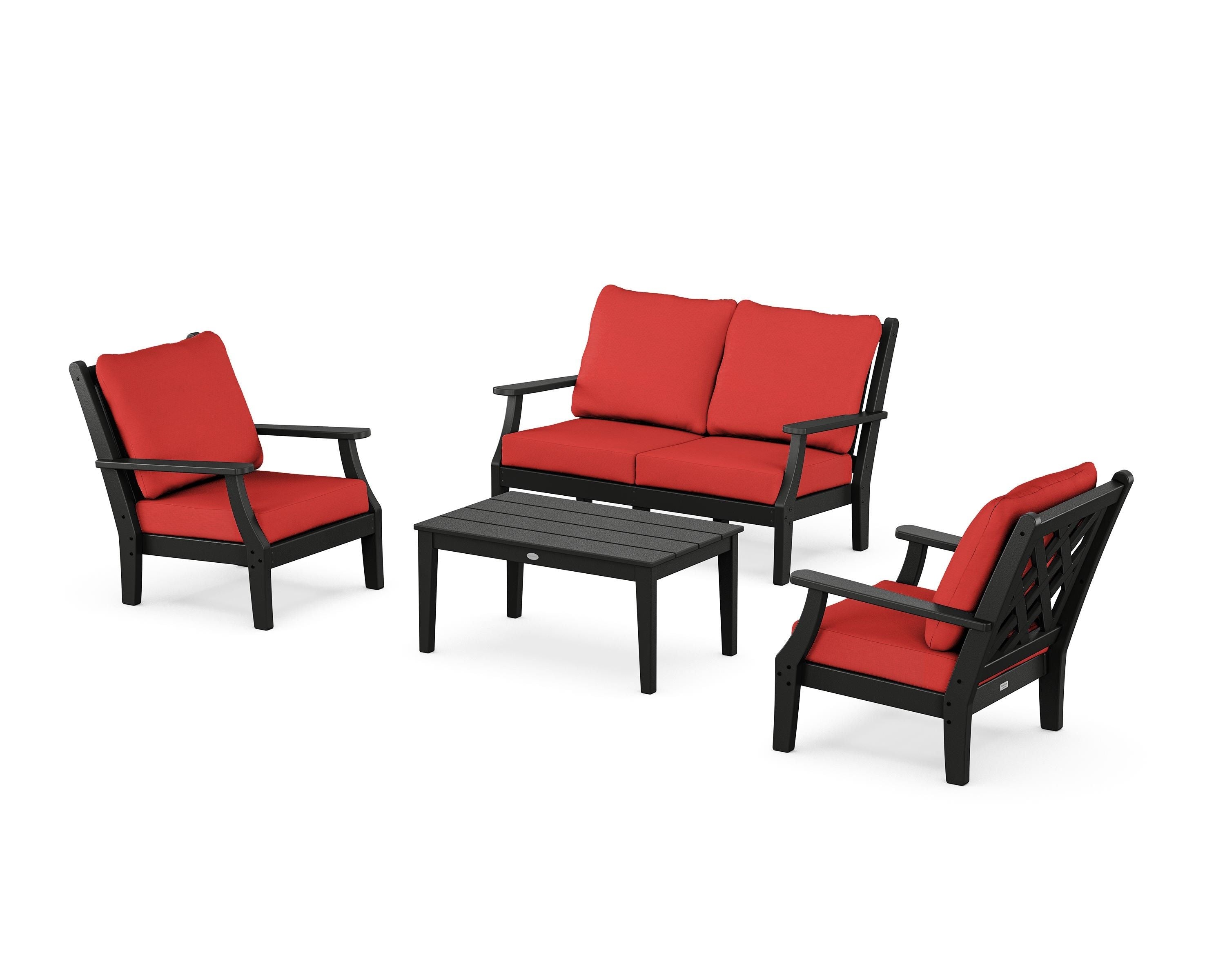Country Living Wovendale 4-Piece Deep Seating Set with Loveseat in Black / Crimson Linen