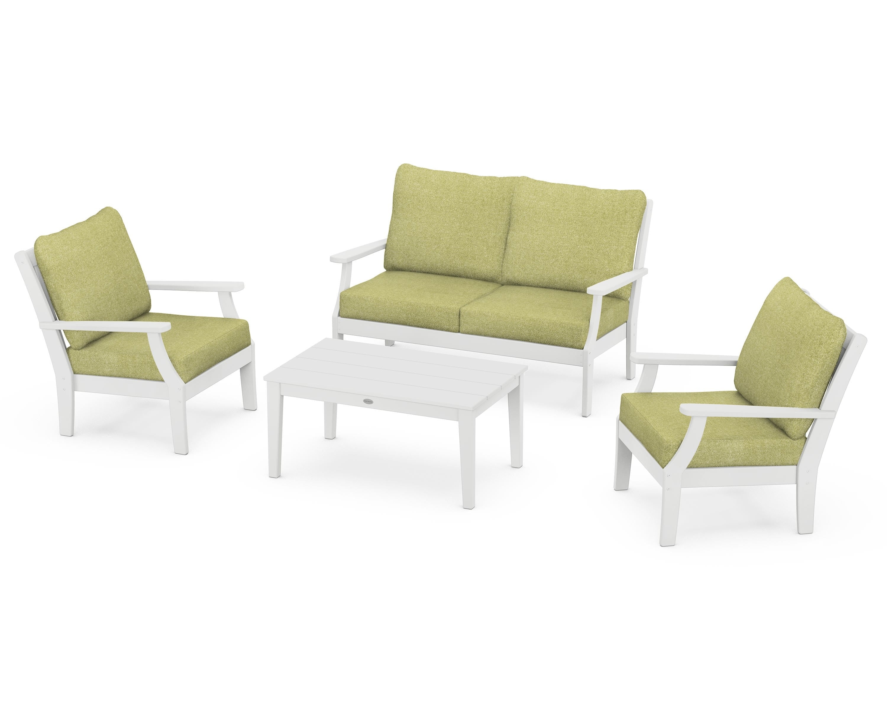 POLYWOOD Braxton 4-Piece Deep Seating Chair Set in White / Chartreuse Boucle