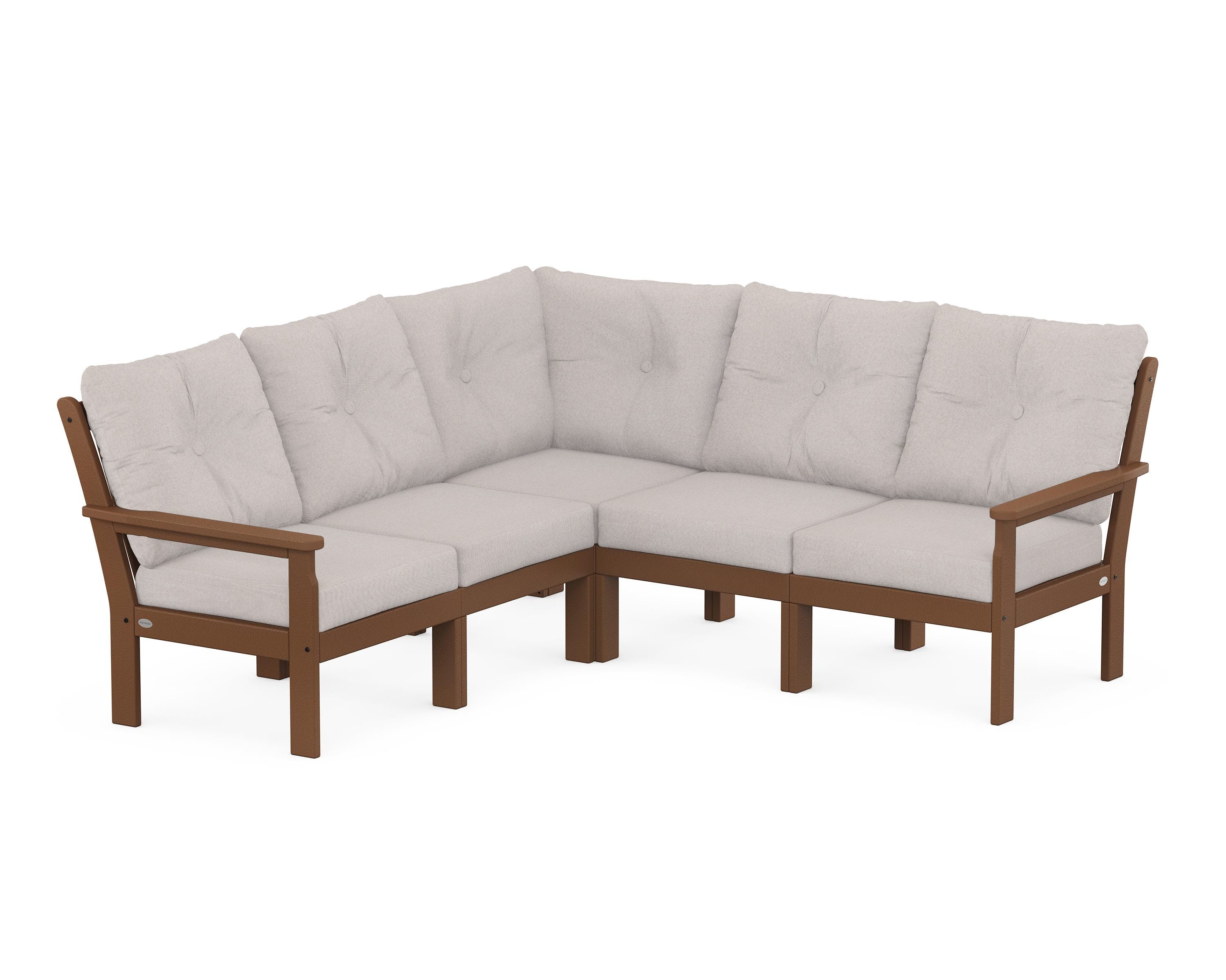 POLYWOOD Vineyard 5-Piece Sectional in Teak / Dune Burlap