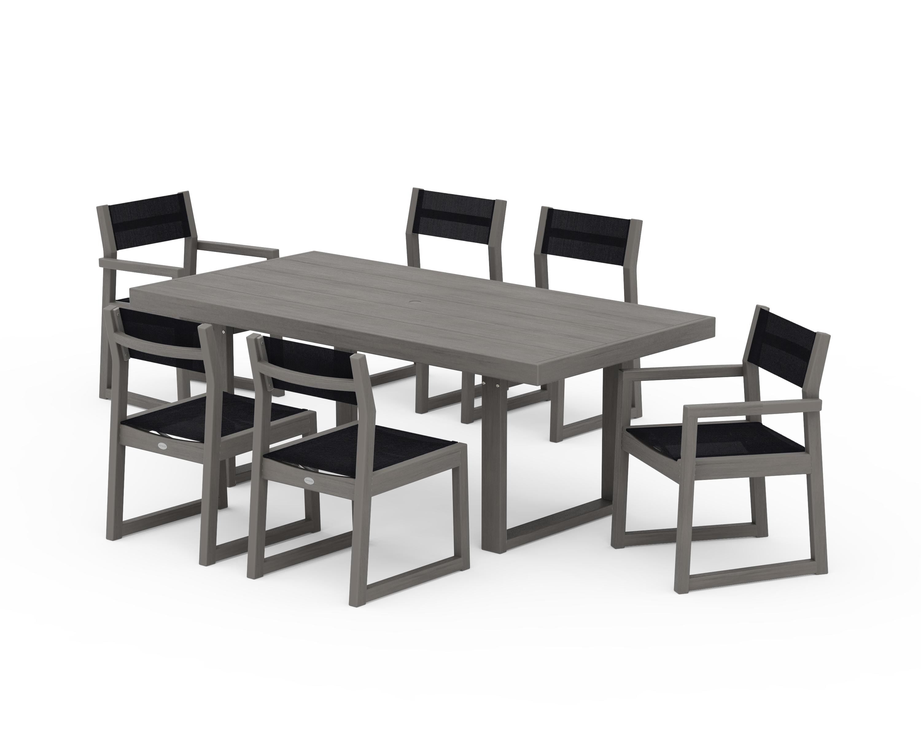 POLYWOOD EDGE Sling 7-Piece Dining Set in Driftwood / Black Sling