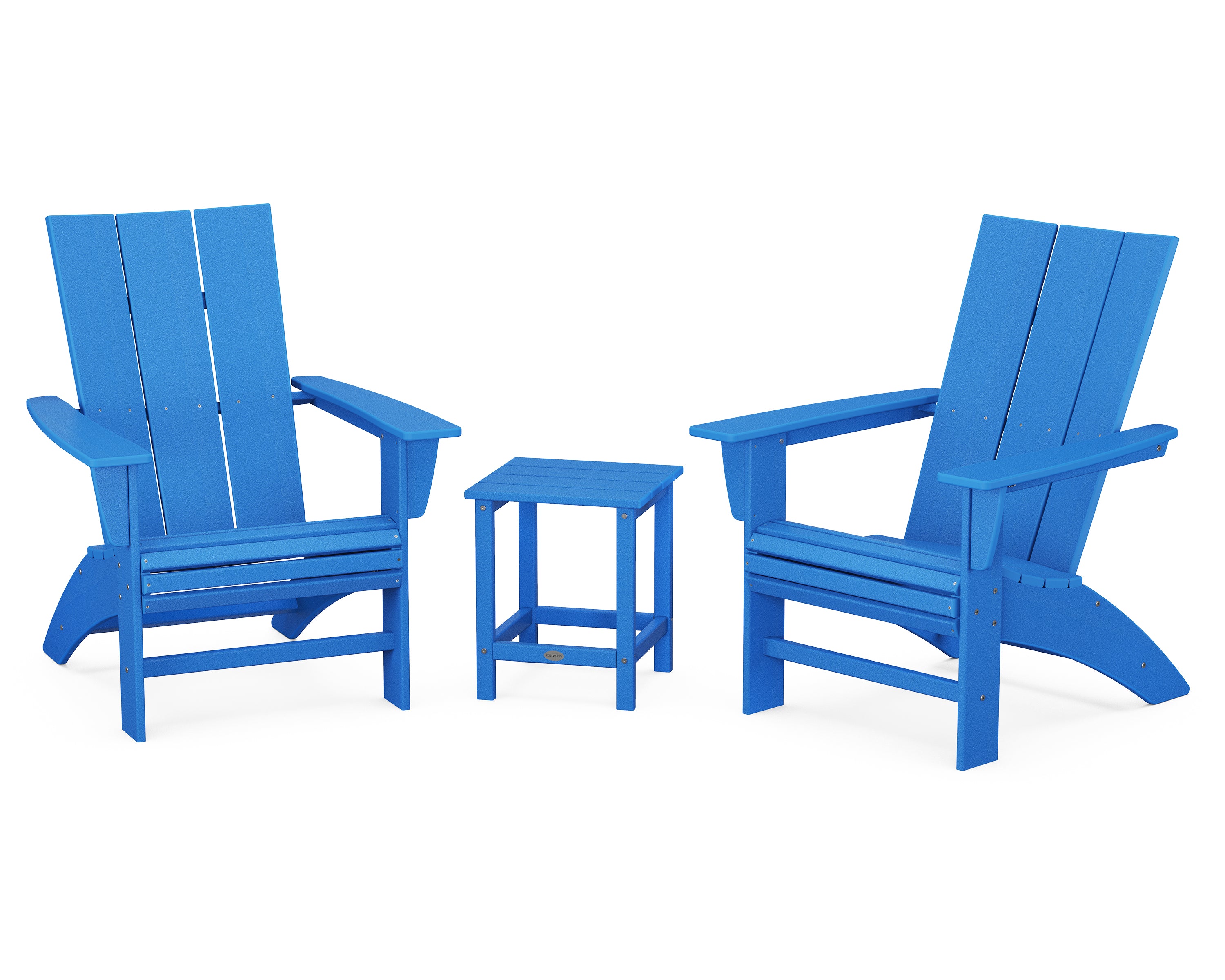 POLYWOOD® Modern 3-Piece Curveback Adirondack Set with Long Island 18" Side Table in Pacific Blue