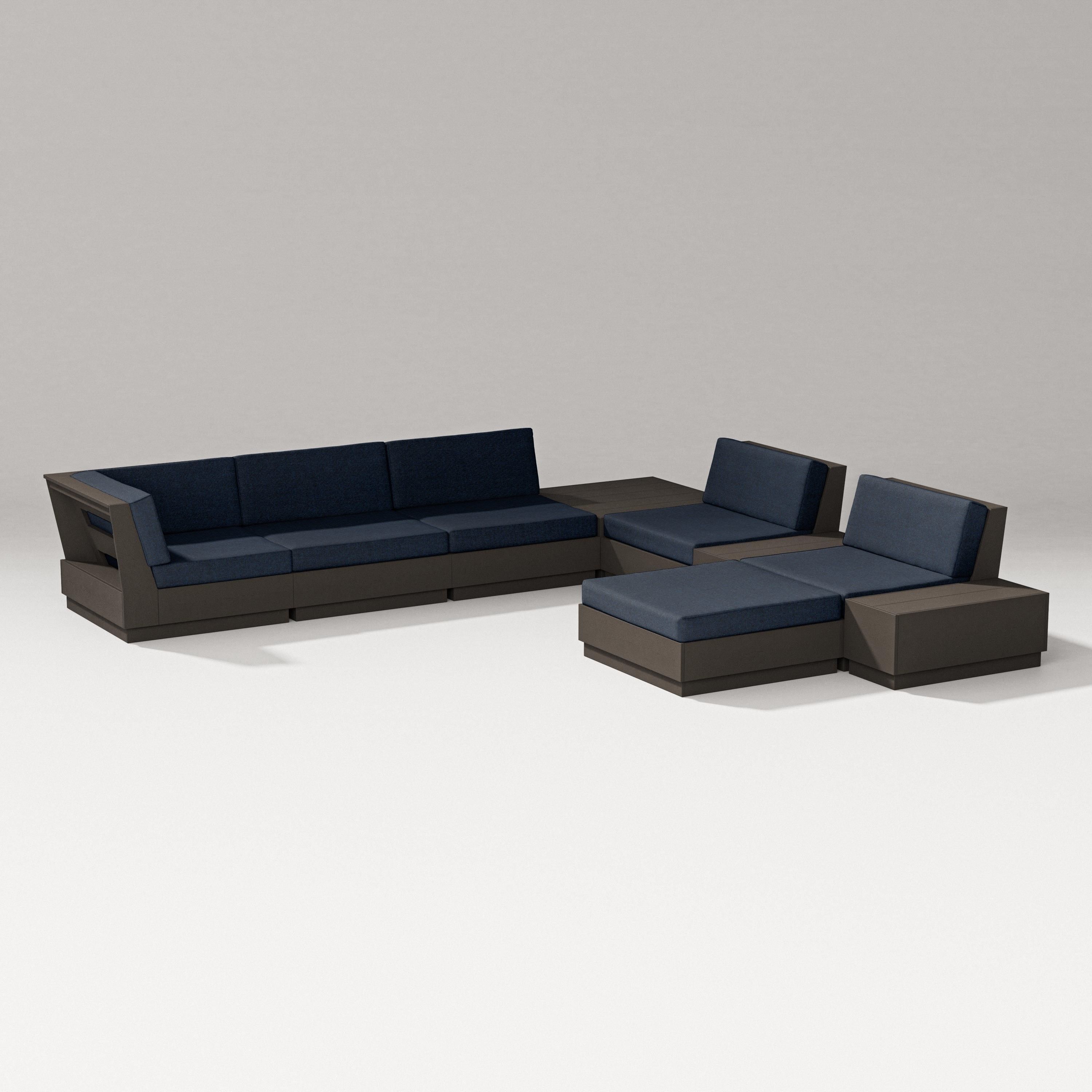 PW Designer Series Elevate 9-Piece Conversation Sectional in Vintage Coffee / Marine Indigo