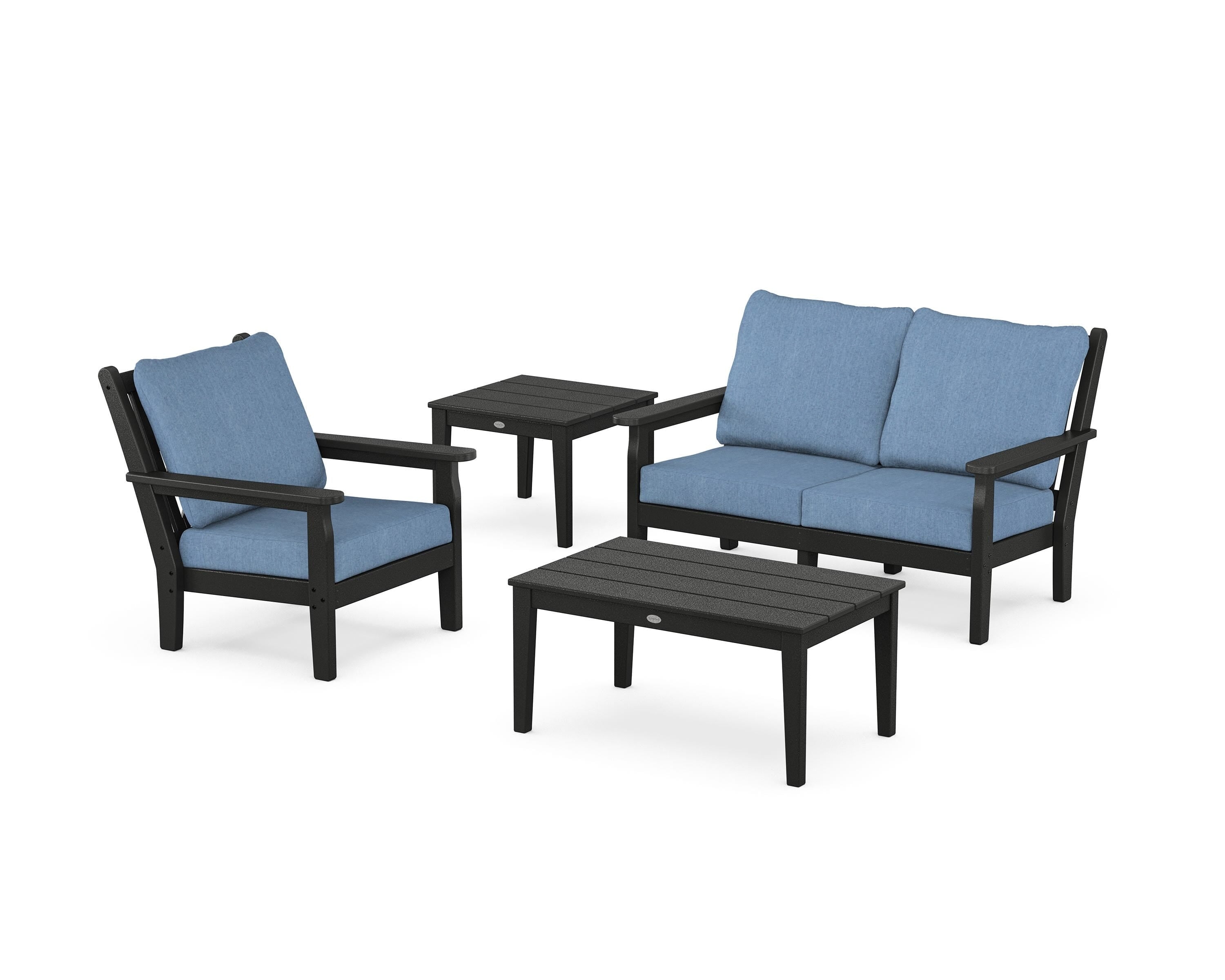 POLYWOOD Chippendale 4-Piece Deep Seating Set in Black / Sky Blue