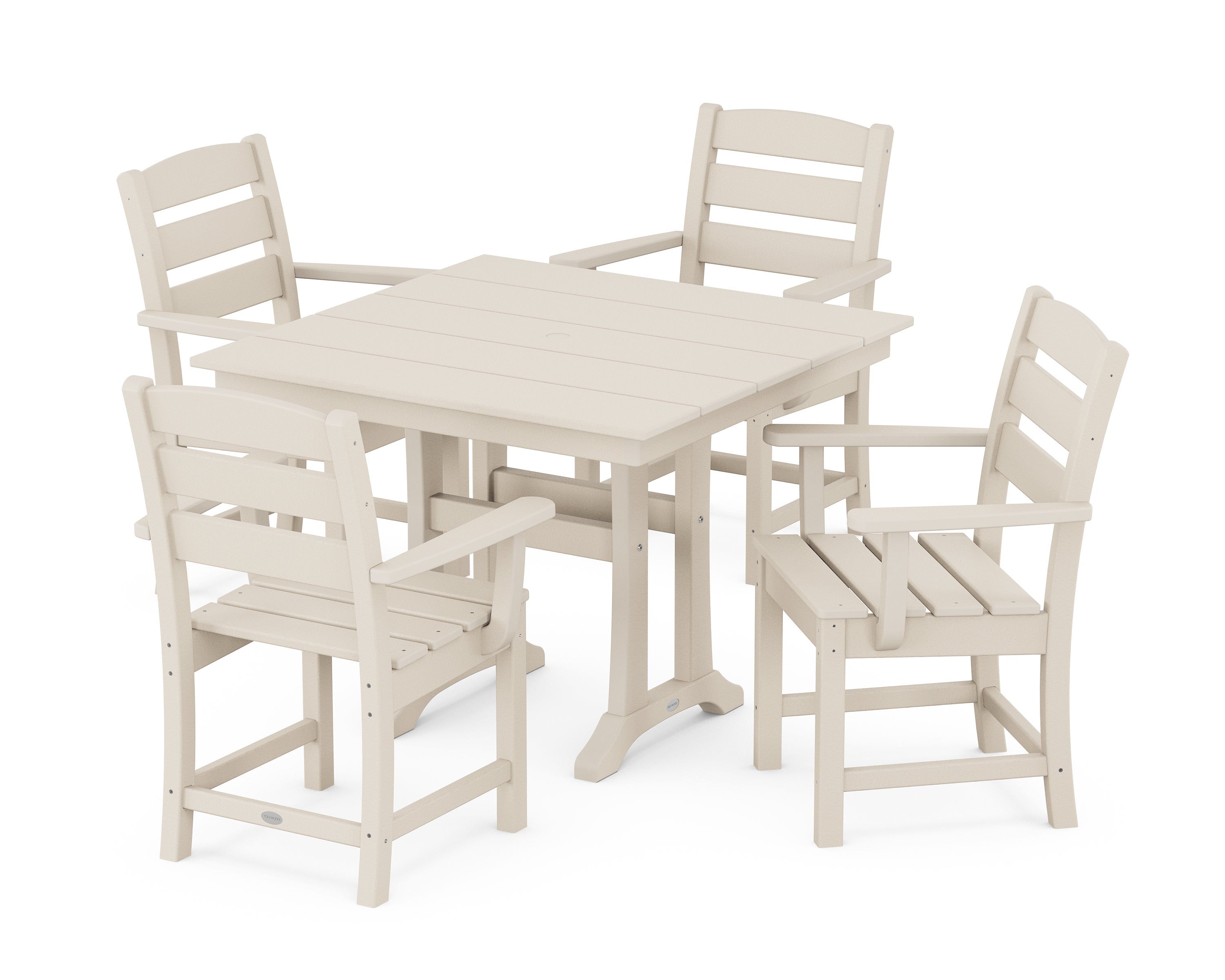 POLYWOOD Lakeside 5-Piece Farmhouse Trestle Arm Chair Dining Set in Sand