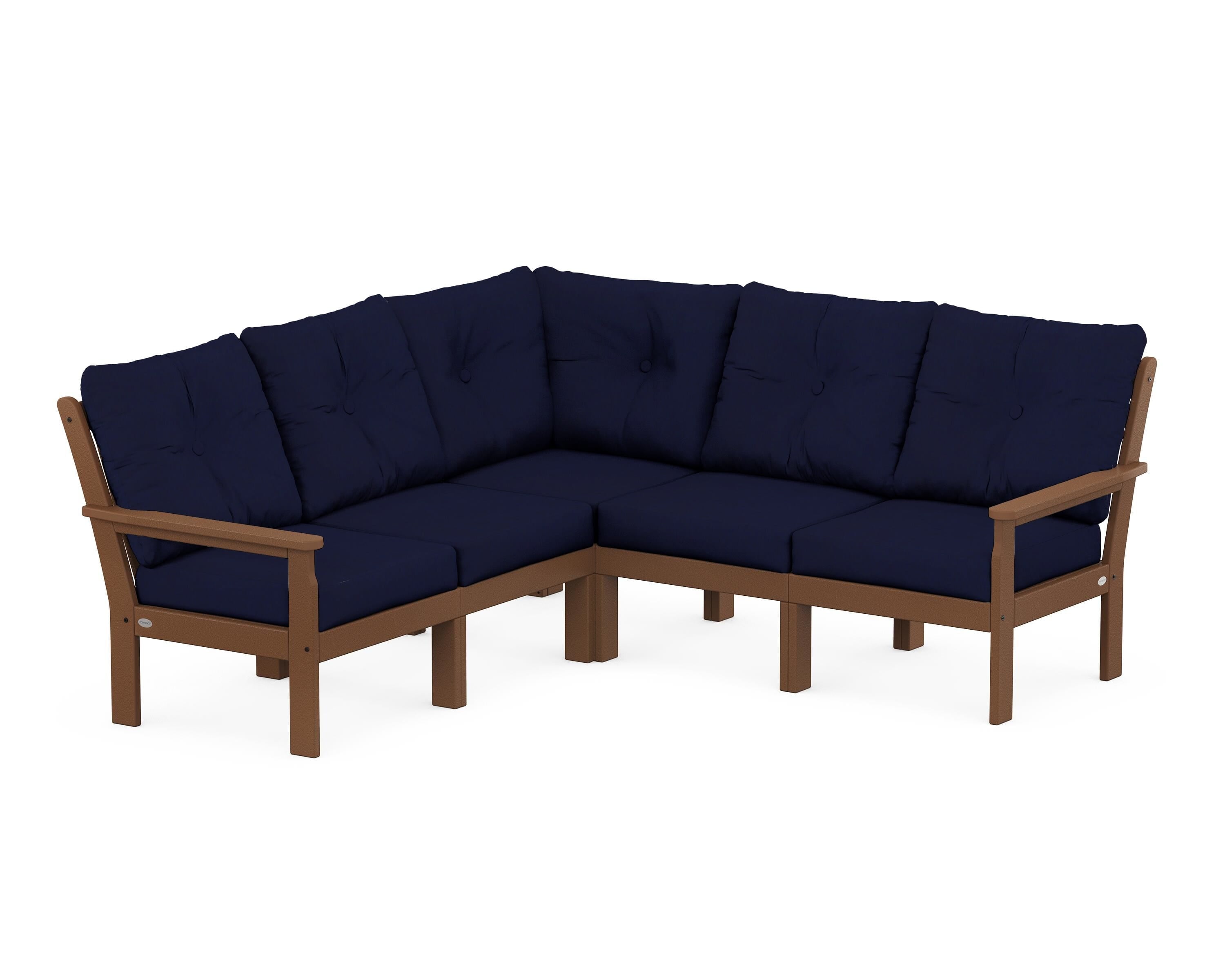 POLYWOOD Vineyard 5-Piece Sectional in Teak / Navy