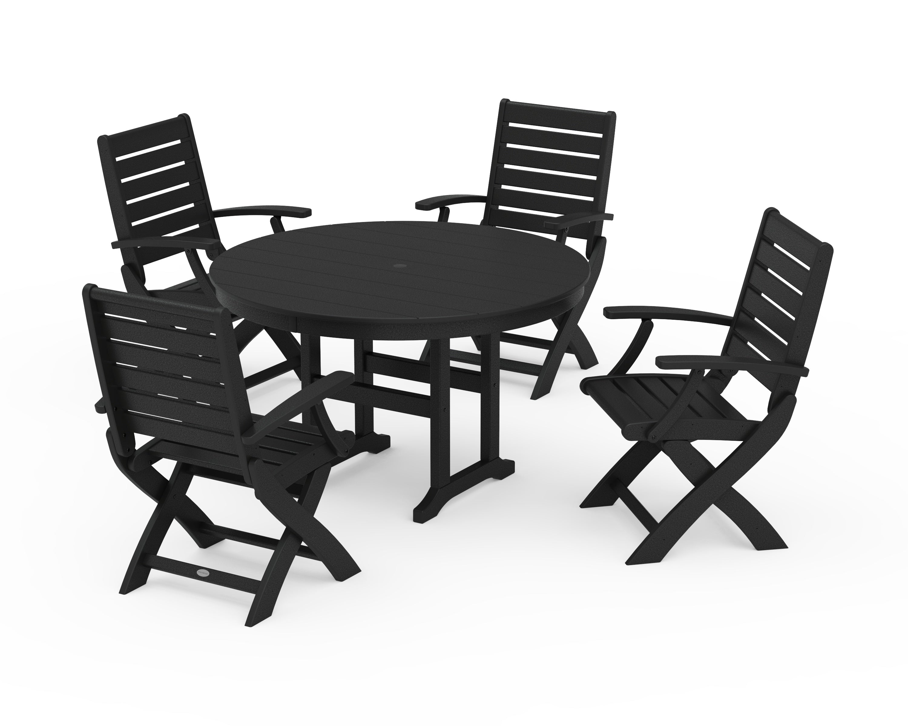 POLYWOOD Signature Folding Chair 5-Piece Round Farmhouse Dining Set in Black