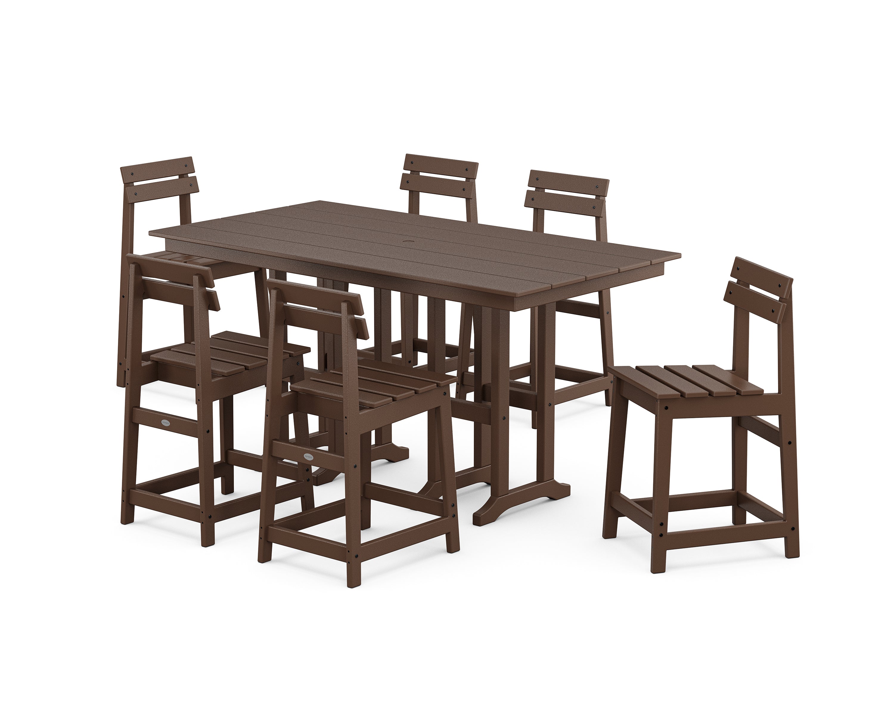 POLYWOOD Modern Studio Plaza Counter Chair 7-Piece Set in Mahogany
