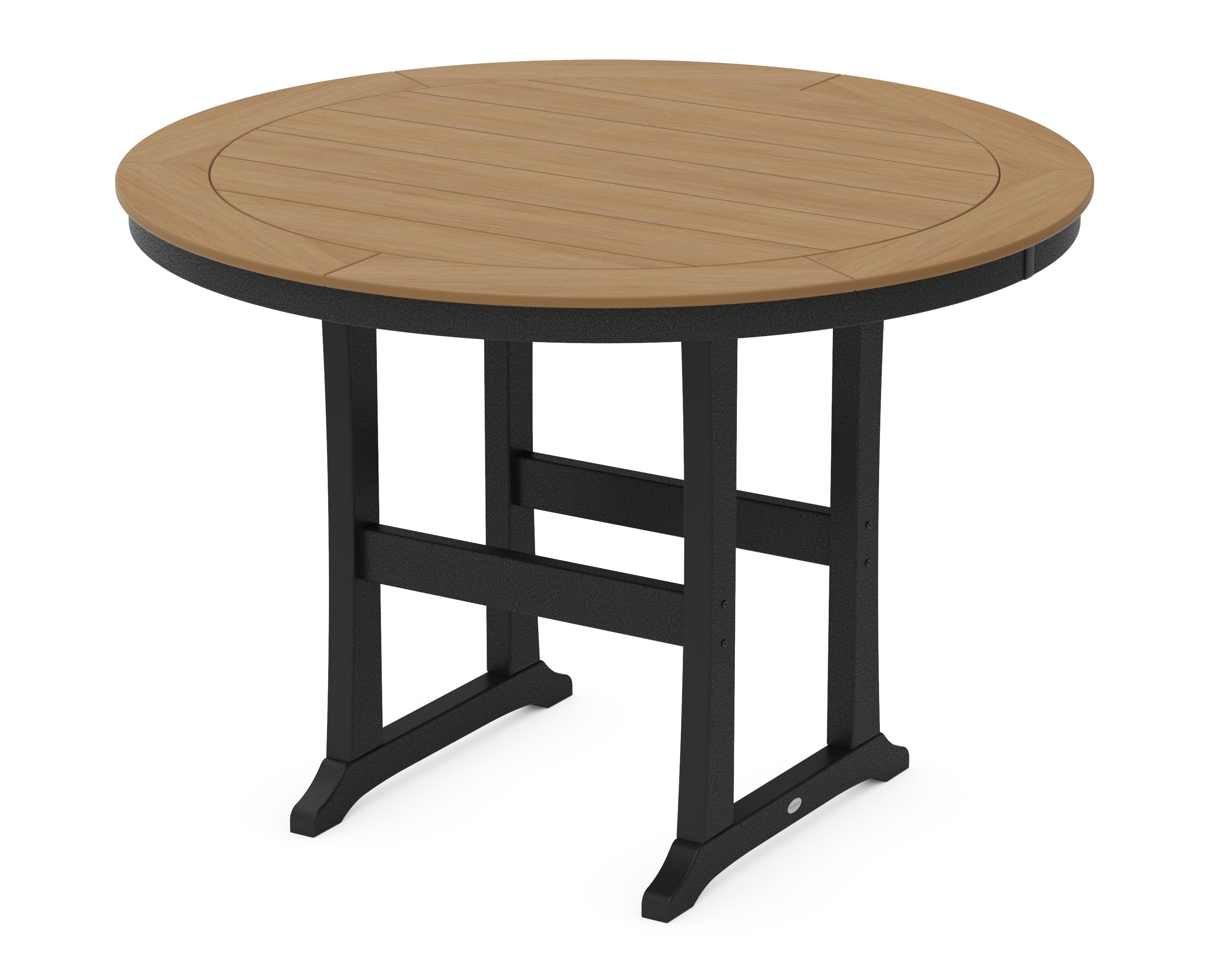 POLYWOOD Nautical Trestle 60” Round Bar Table in Black / Natural