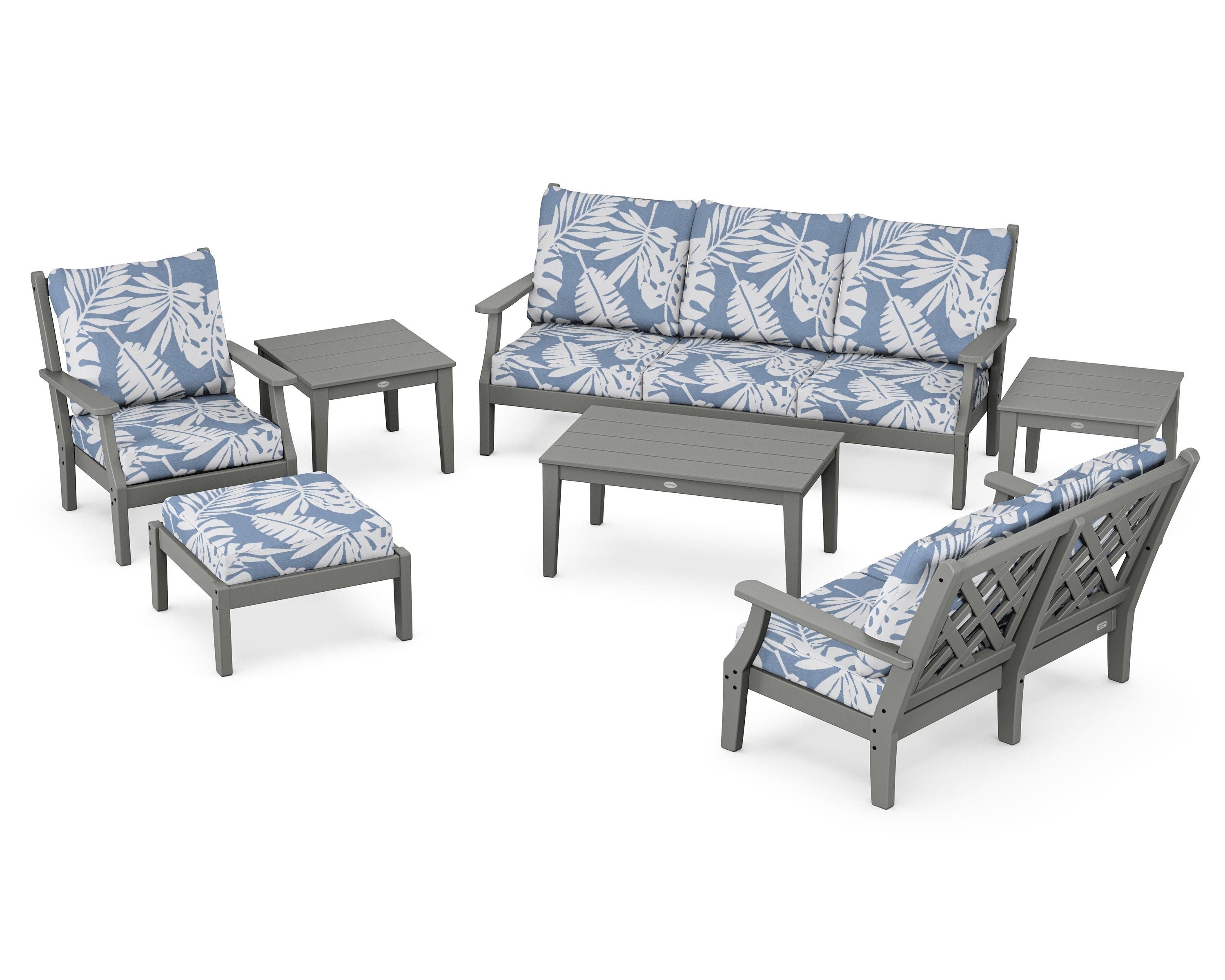 Country Living Wovendale 7-Piece Deep Seating Set in Slate Grey / Leaf Sky Blue