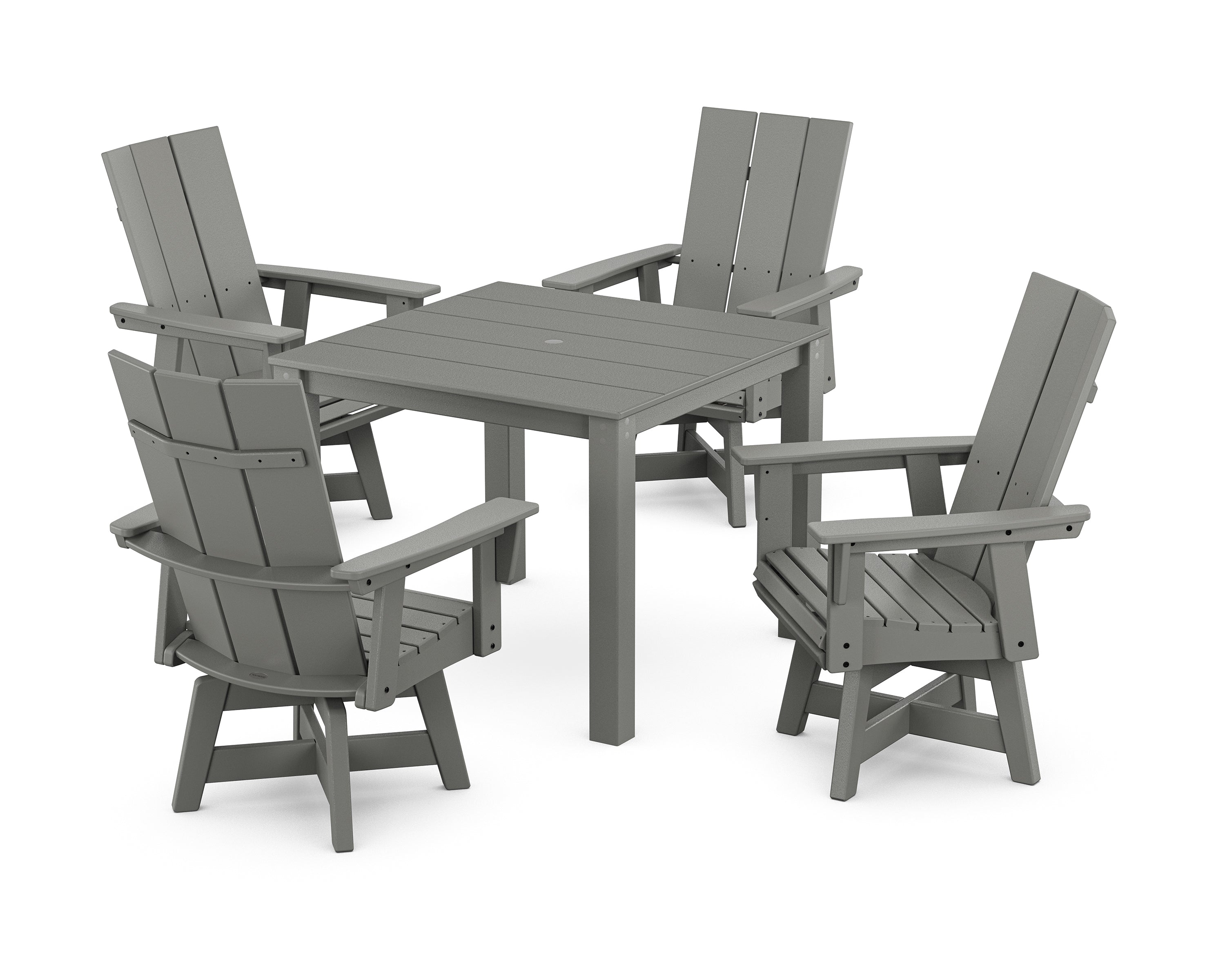 POLYWOOD® Modern Curveback Adirondack 5-Piece Parsons Swivel Dining Set in Slate Grey
