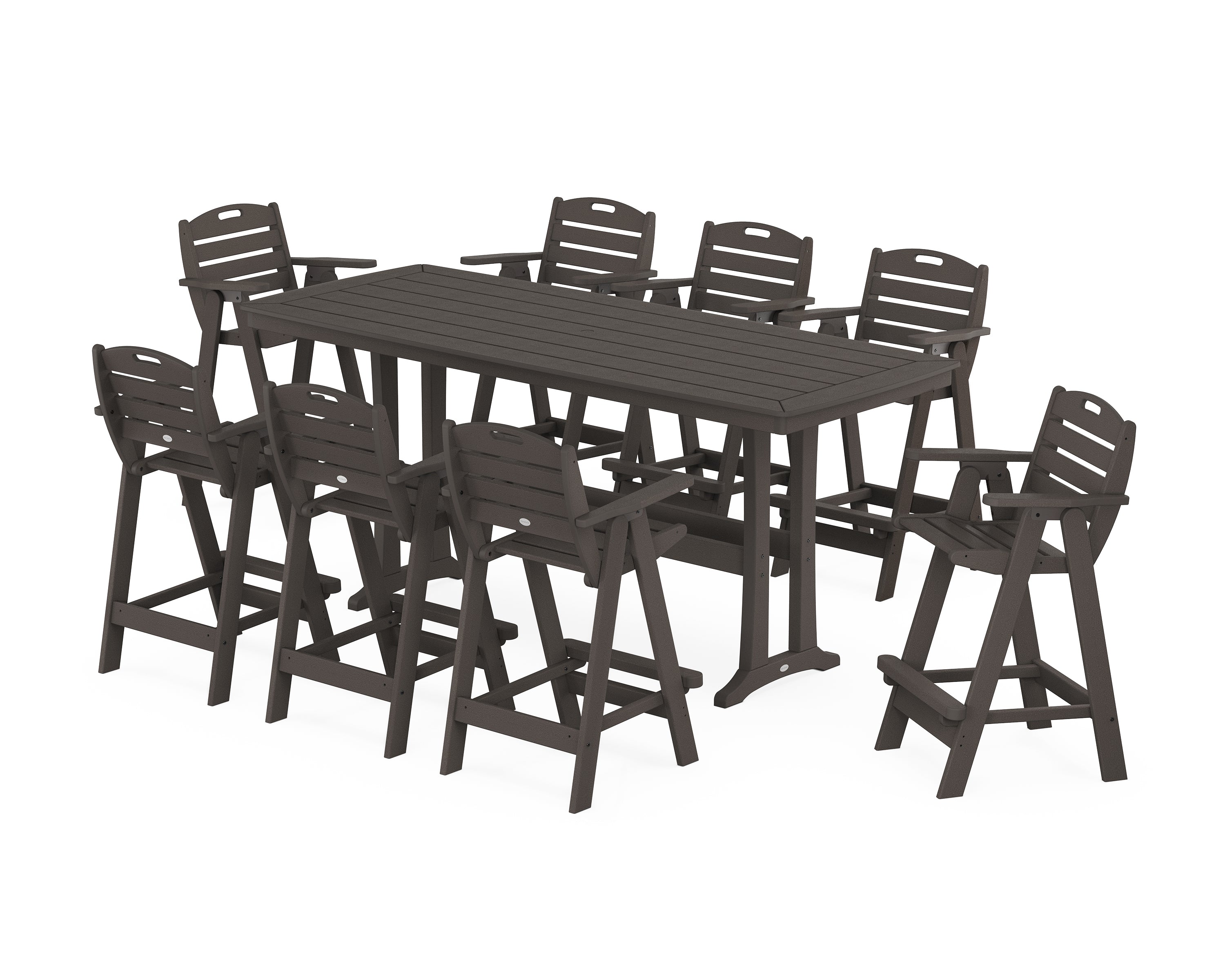 POLYWOOD Nautical 9-Piece Bar Set with Trestle Legs in Vintage Coffee