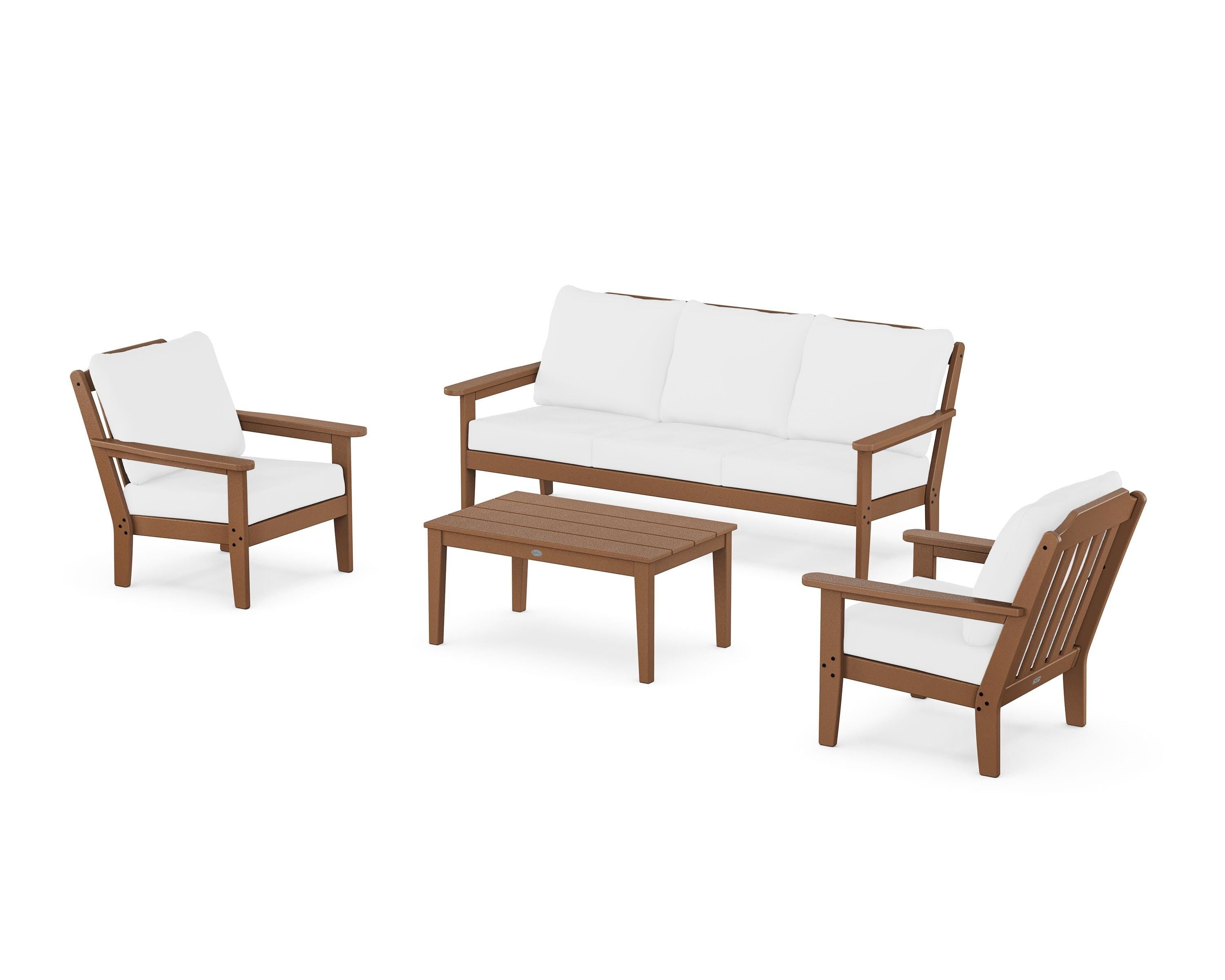 Country Living Cottage 4-Piece Deep Seating Set with Sofa in Teak / Natural