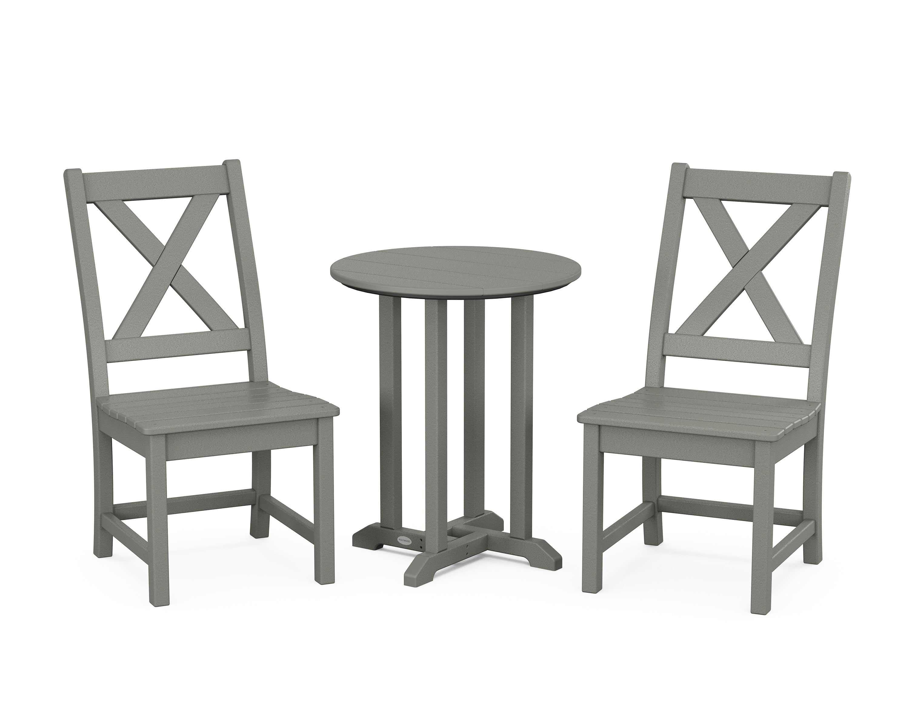 POLYWOOD Braxton Side Chair 3-Piece Round Bistro Dining Set in Slate Grey