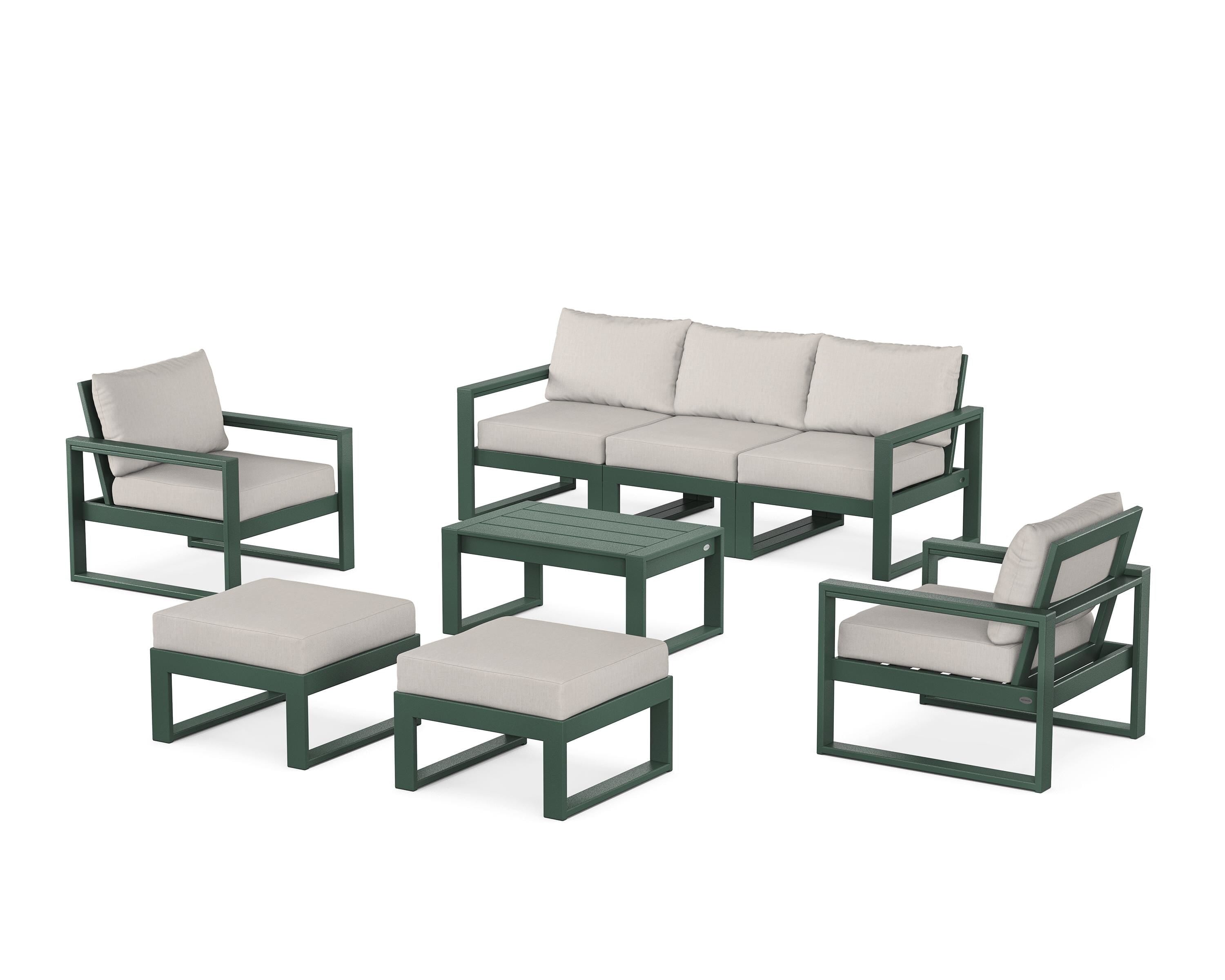 POLYWOOD EDGE Sectional 8-Piece Lounge Sofa Set in Green / Cast Ash