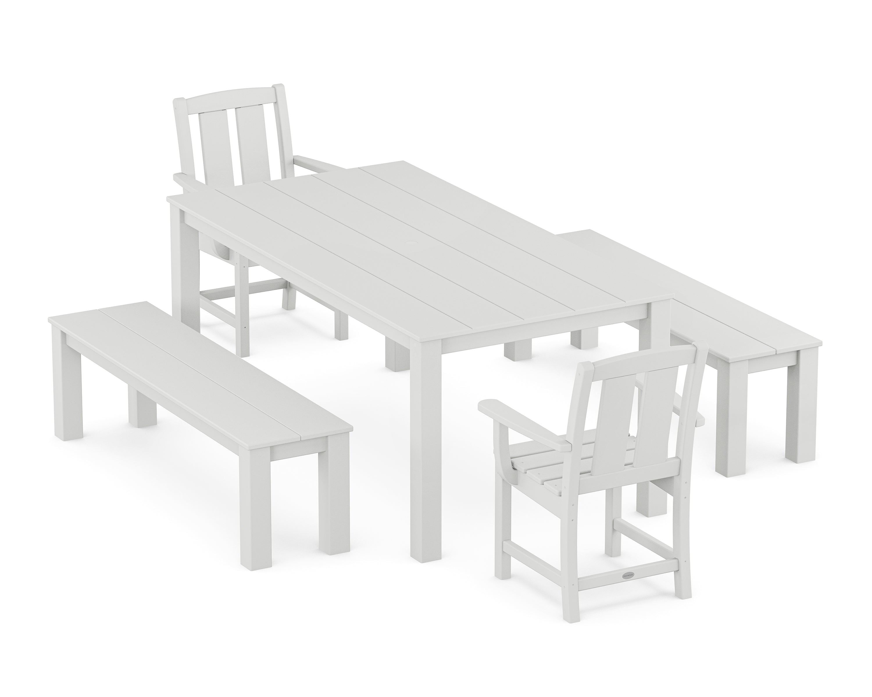 POLYWOOD Mission 5-Piece Parsons Dining Set with Benches in White