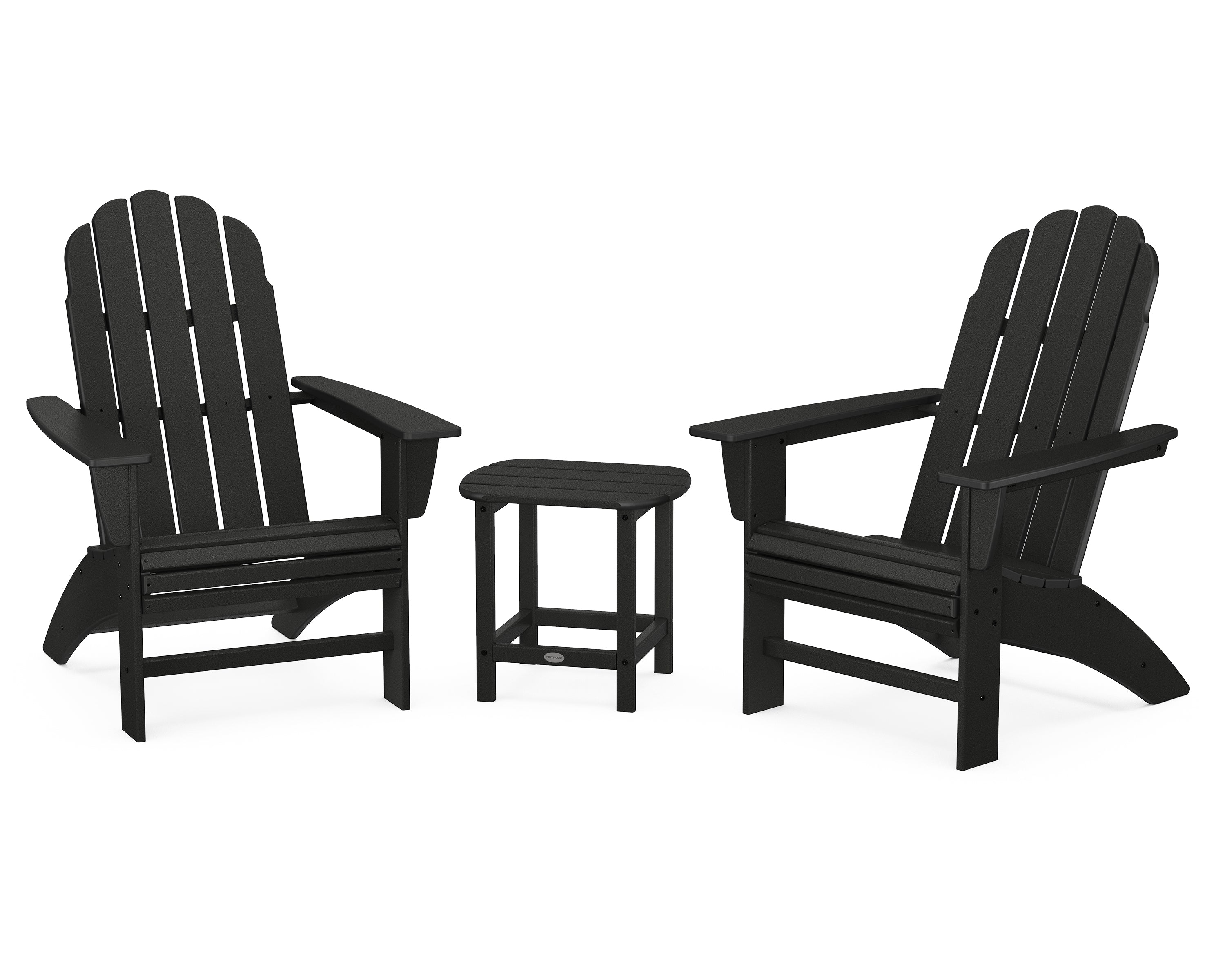 POLYWOOD® Vineyard 3-Piece Curveback Adirondack Set with South Beach 18" Side Table in Black