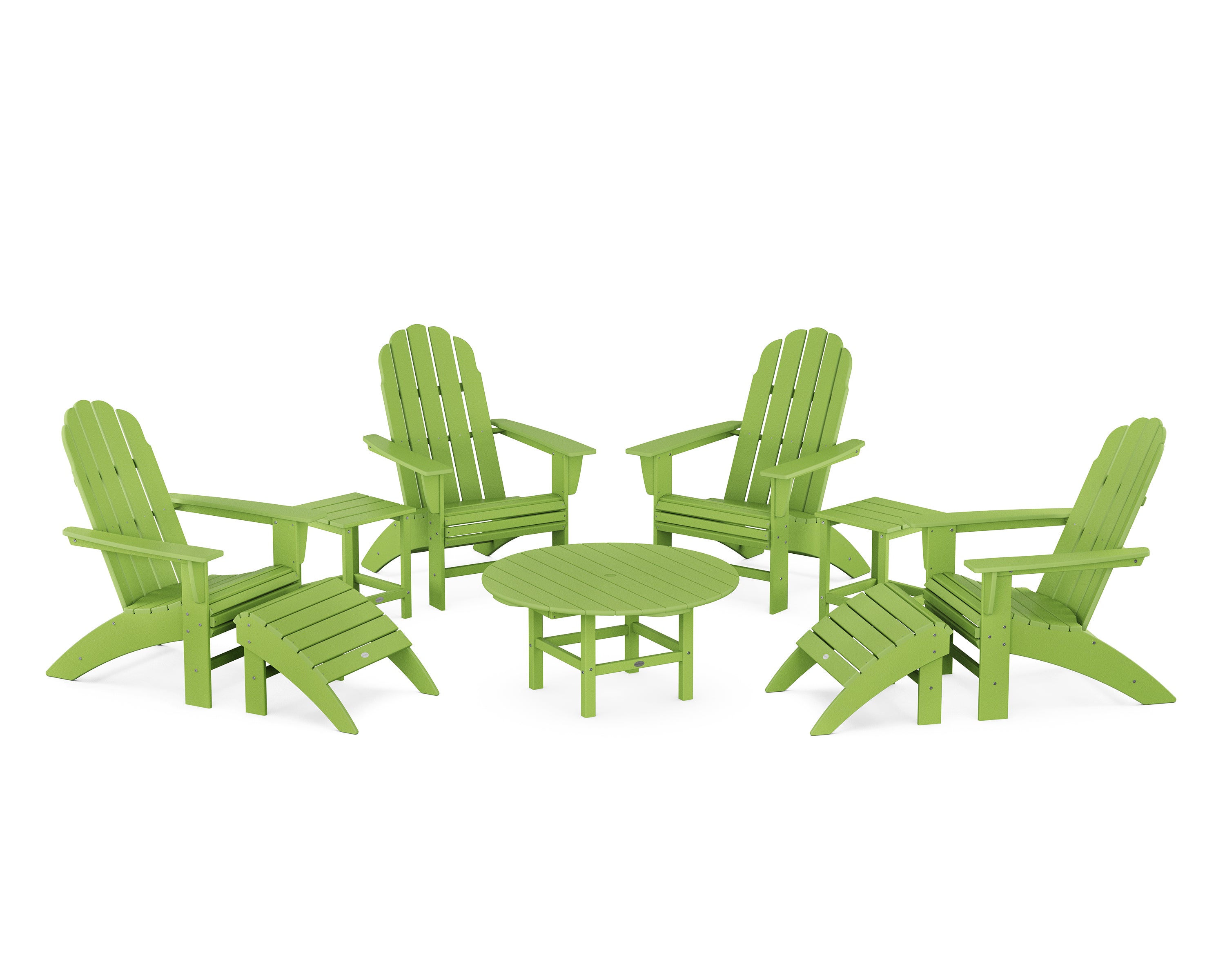 POLYWOOD® Vineyard Curveback Adirondack Chair 9-Piece Conversation Set in Lime