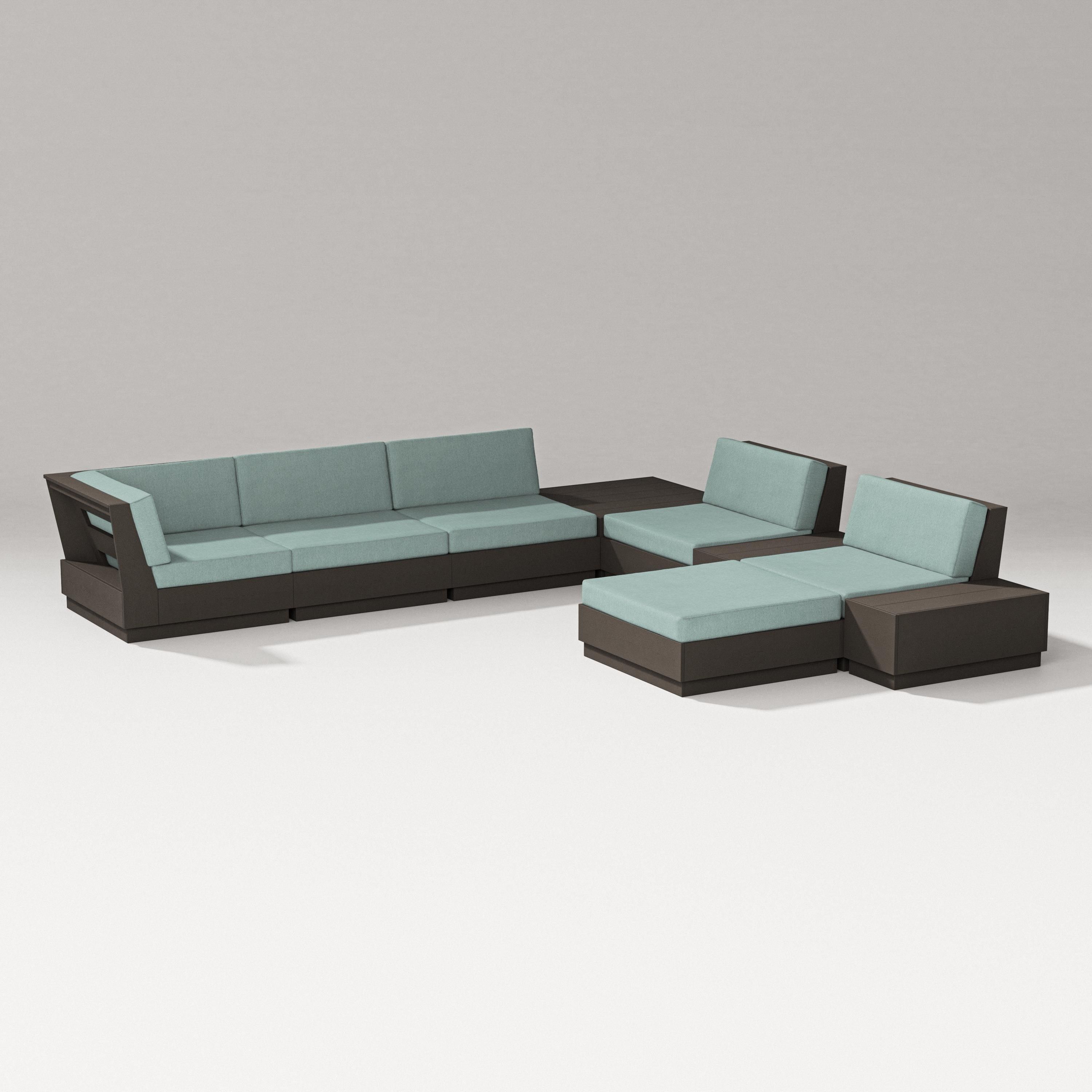 PW Designer Series Elevate 9-Piece Conversation Sectional in Vintage Coffee / Glacier Spa