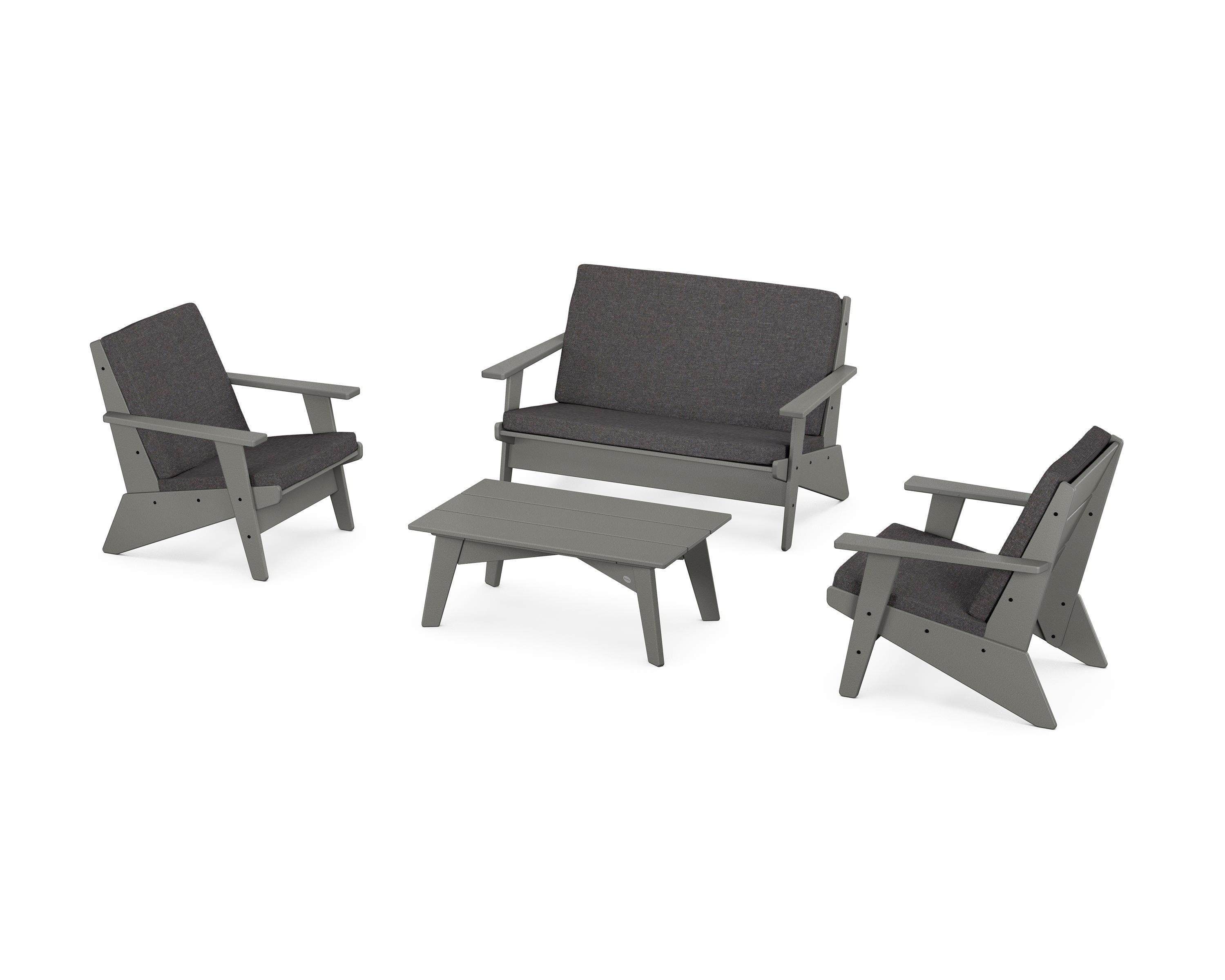 POLYWOOD Riviera Modern Lounge 4-Piece Set in Slate Grey / Ash Charcoal