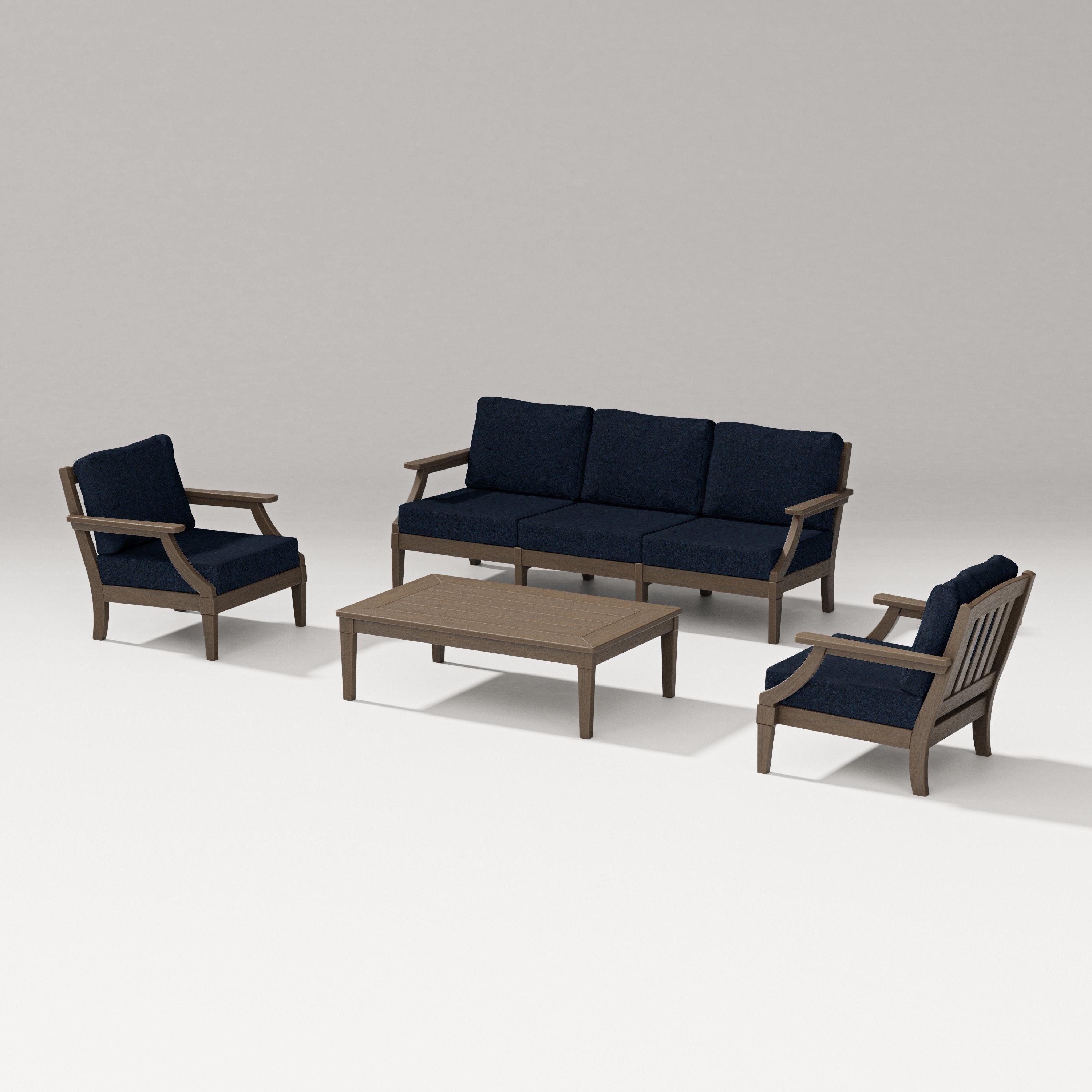 PW Designer Series Estate 4-Piece Lounge Sofa Set in Kona / Marine Indigo