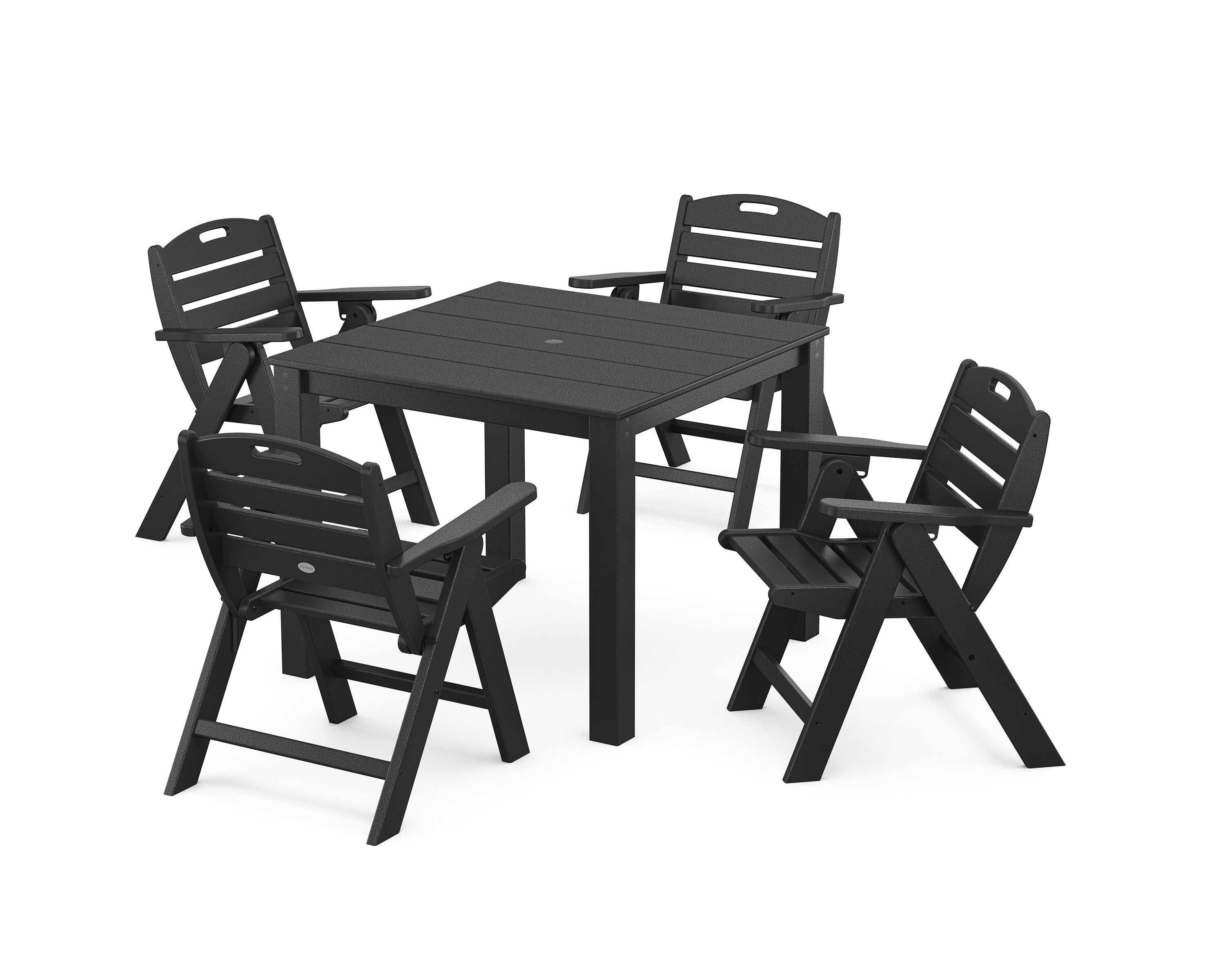 POLYWOOD Nautical Folding Lowback Chair 5-Piece Parsons Dining Set in Black