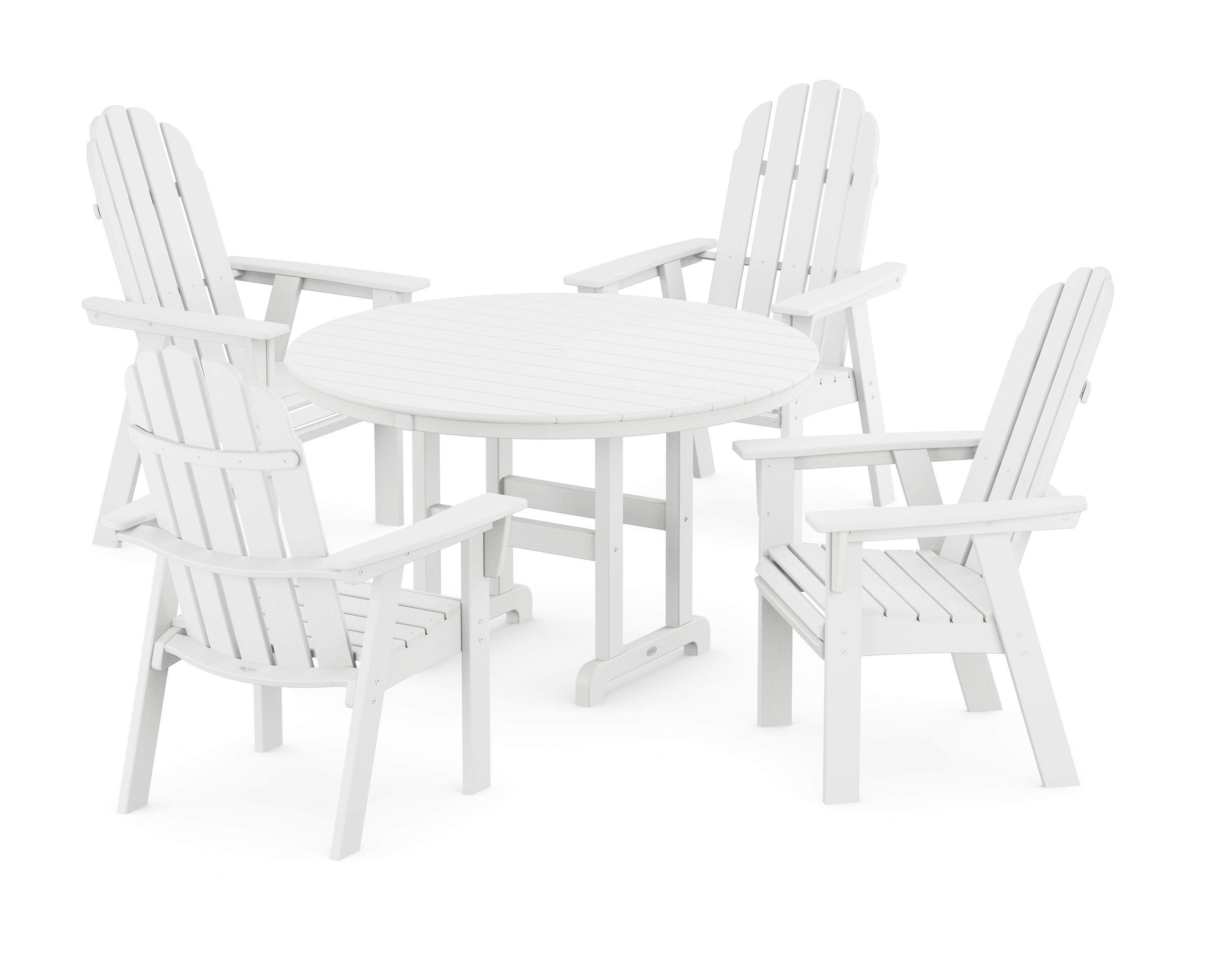POLYWOOD® Vineyard Curveback Adirondack 5-Piece Round Farmhouse Dining Set in White