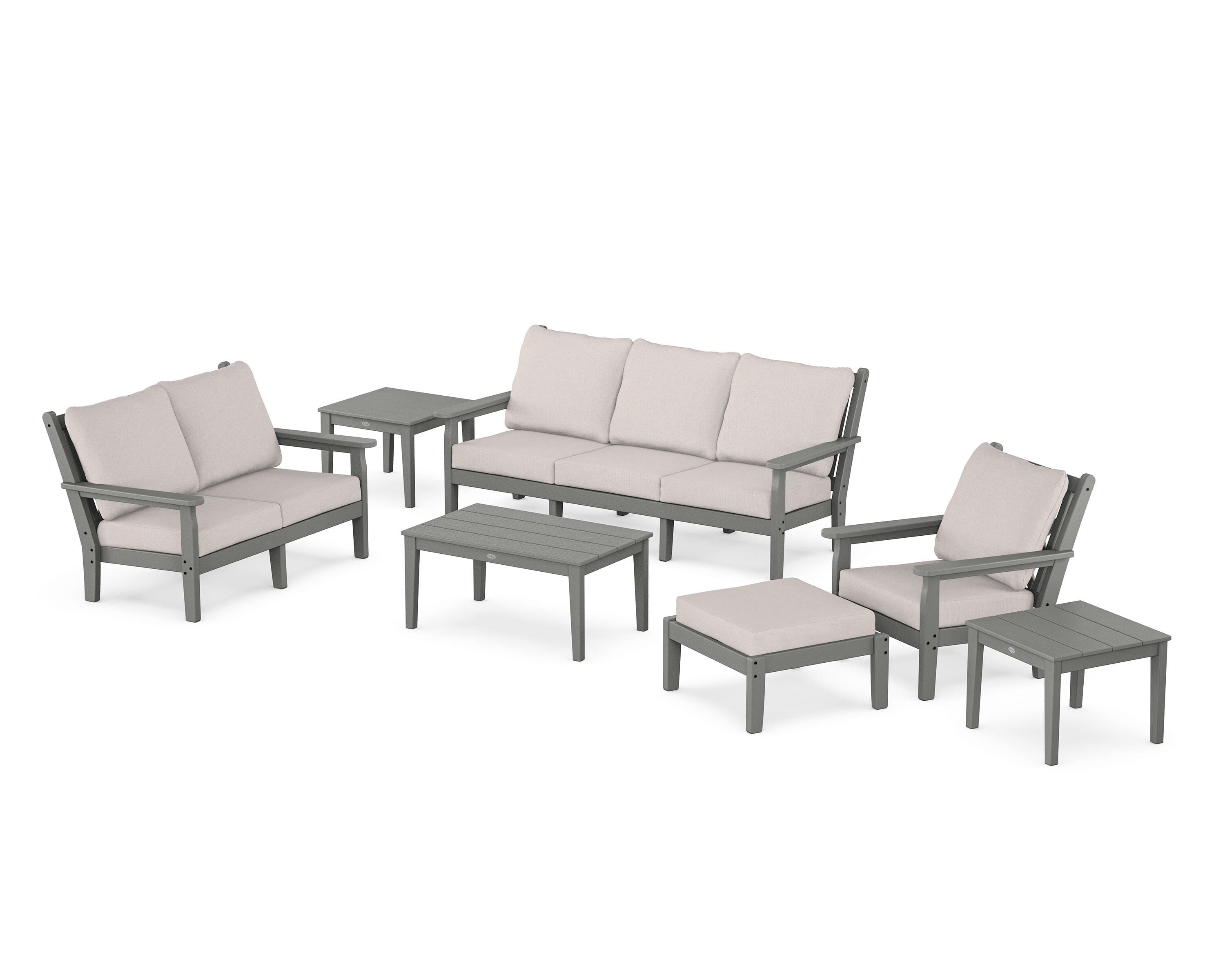 POLYWOOD Chippendale 7-Piece Deep Seating Set in Slate Grey / Dune Burlap