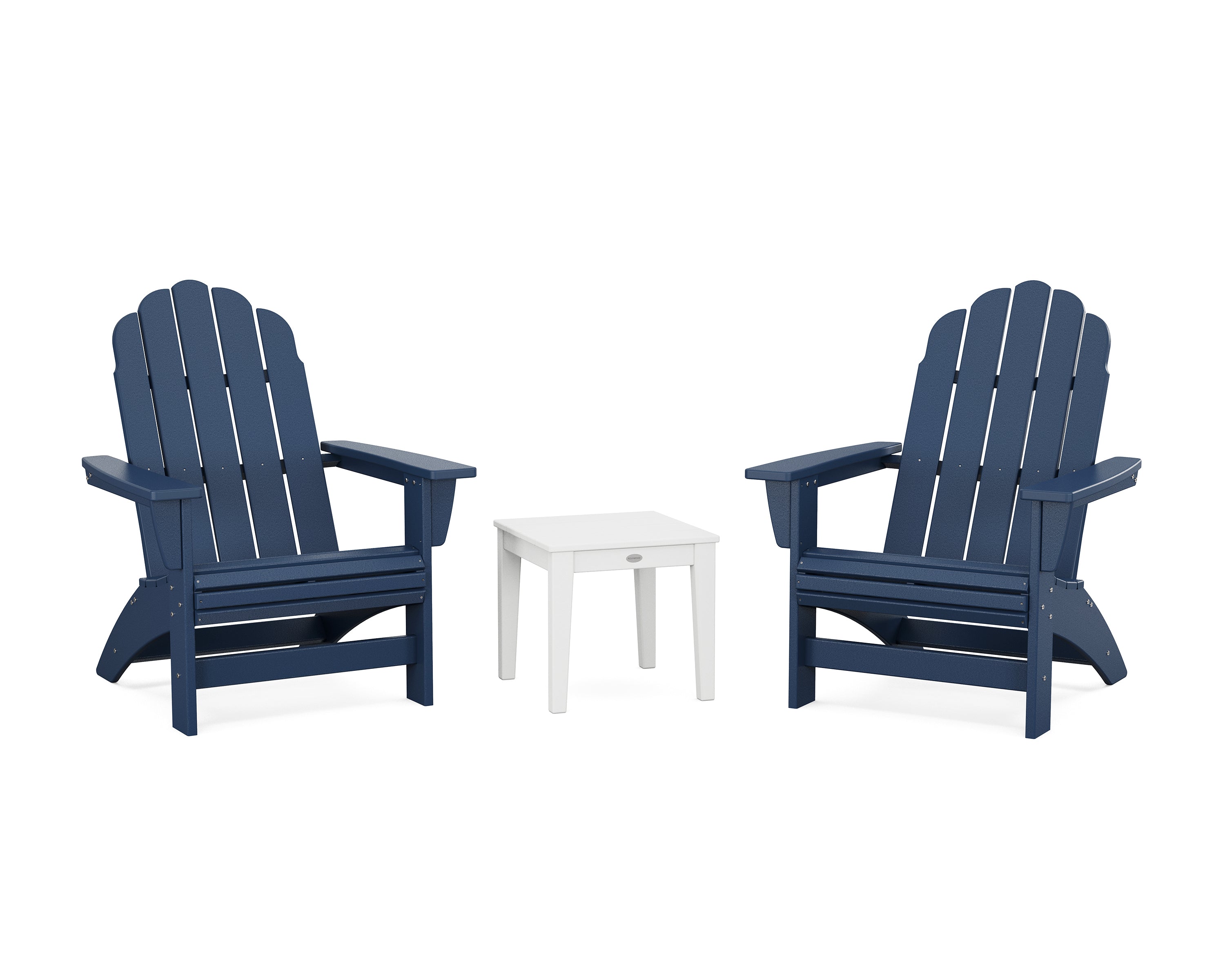 POLYWOOD® 3-Piece Vineyard Grand Adirondack Set in Navy / White