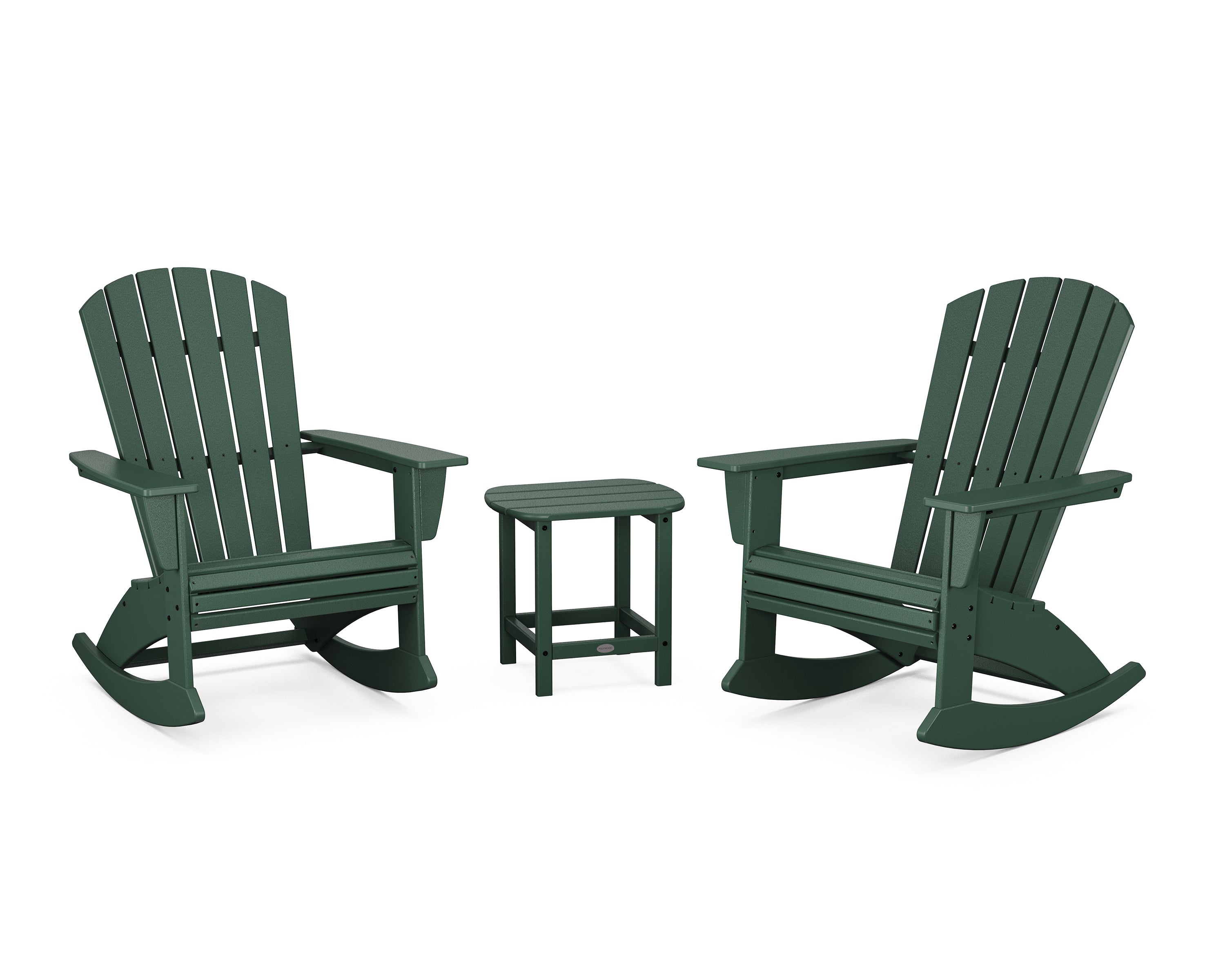 POLYWOOD Nautical Curveback 3-Piece Adirondack Rocking Chair Set in Green