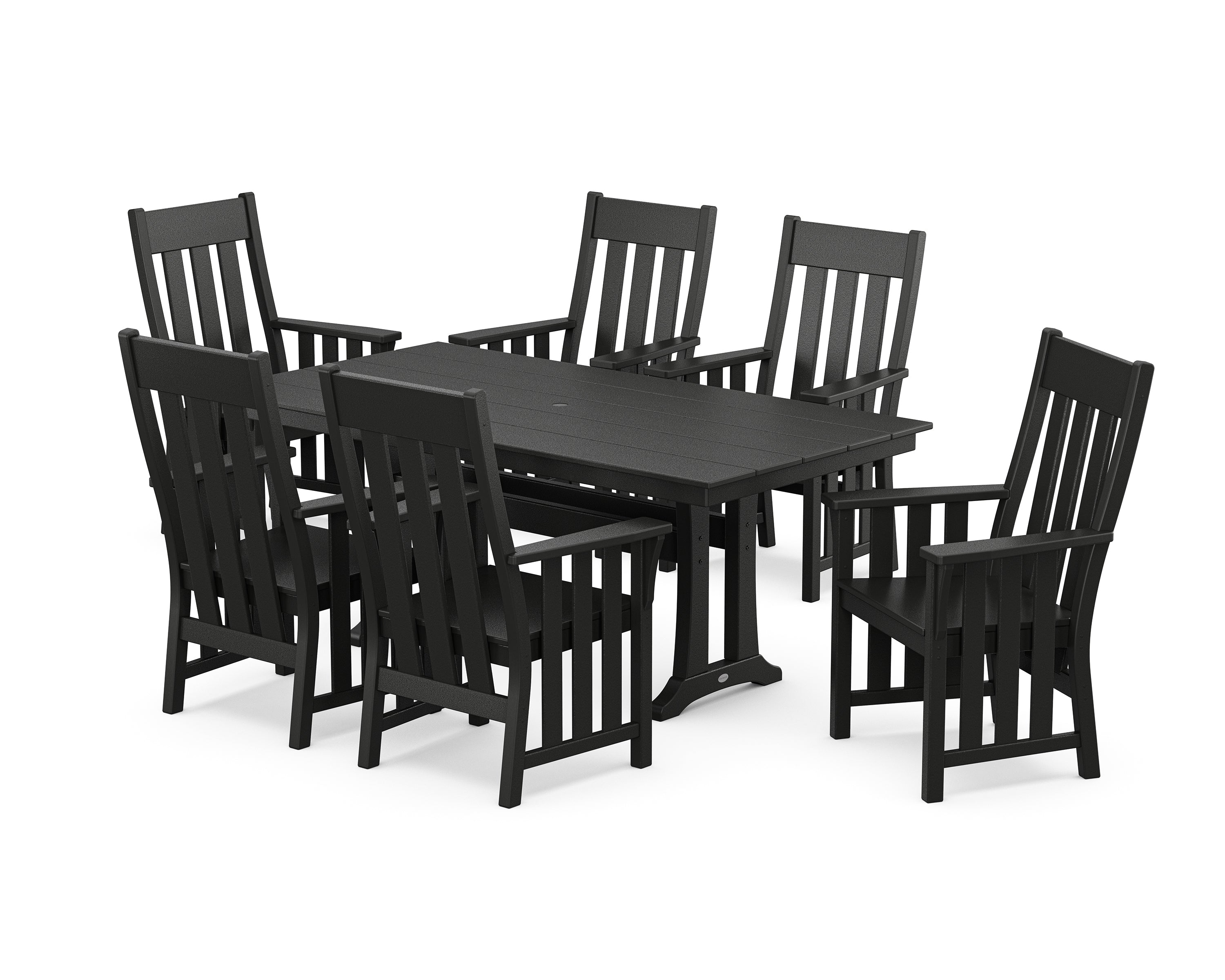 Martha Stewart by POLYWOOD Acadia Arm Chair 7-Piece Farmhouse Dining Set with Trestle Legs in Black