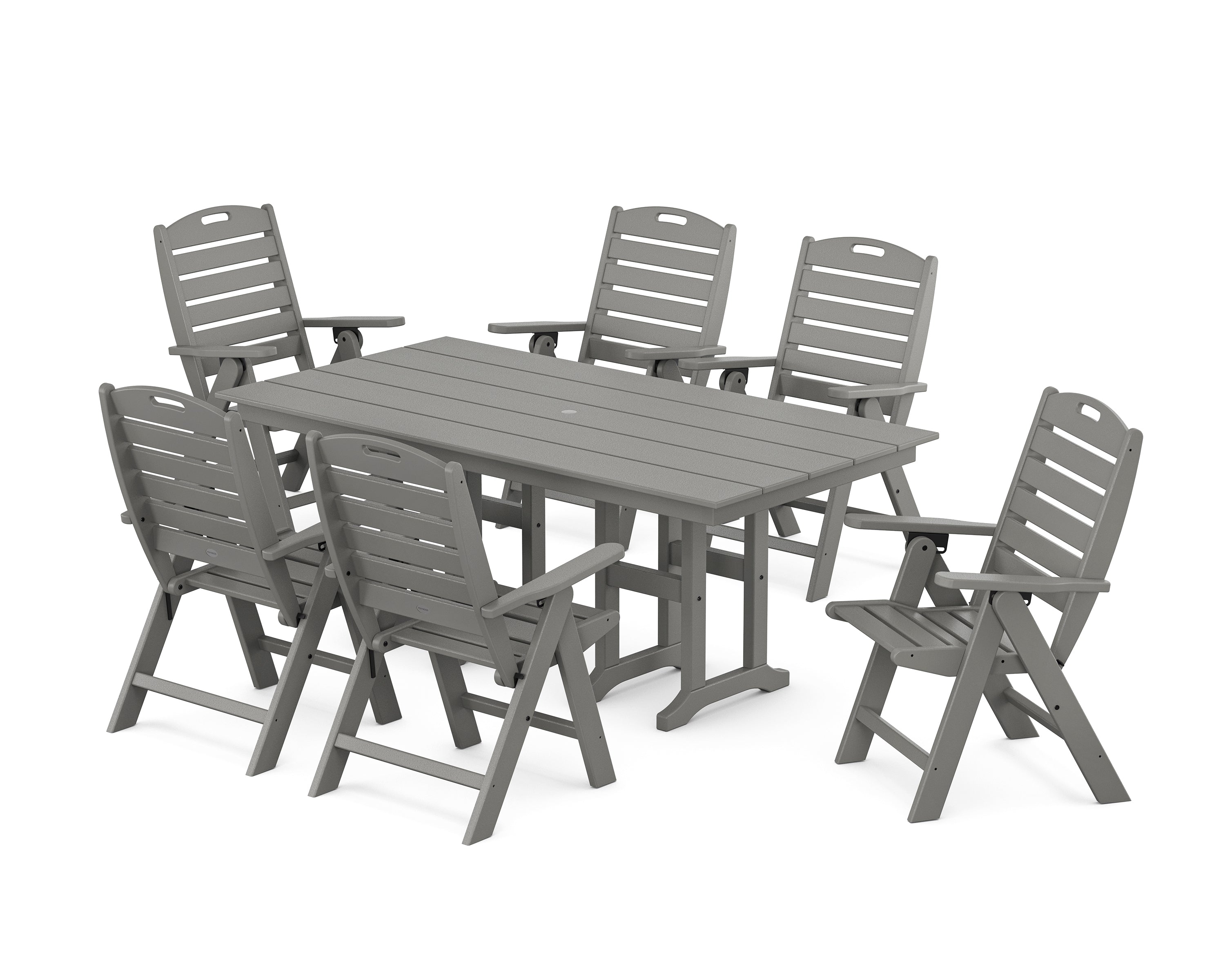 POLYWOOD Nautical Highback 7-Piece Farmhouse Dining Set in Slate Grey