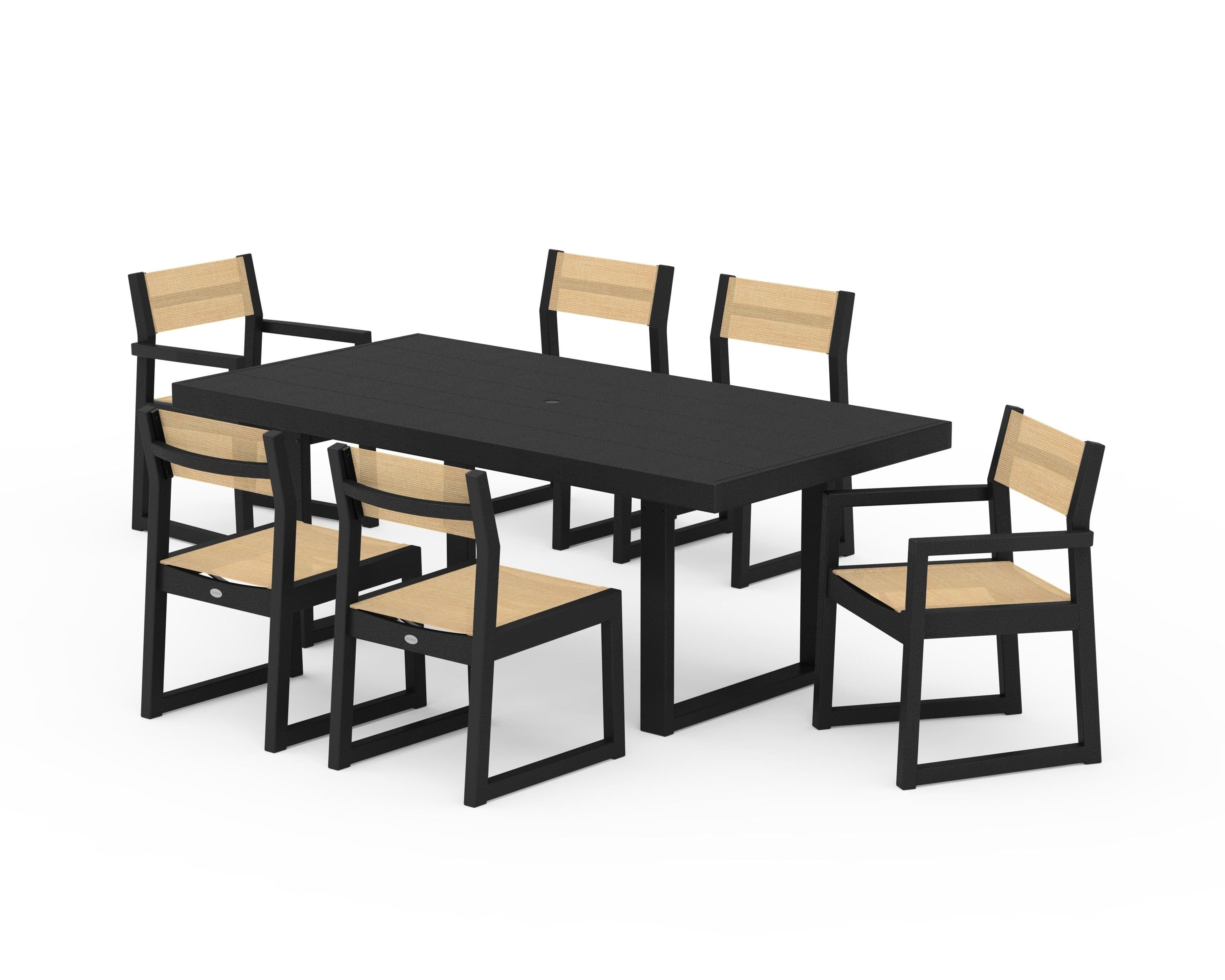 POLYWOOD EDGE Sling 7-Piece Dining Set in Black / Dupioni Apricot Sling