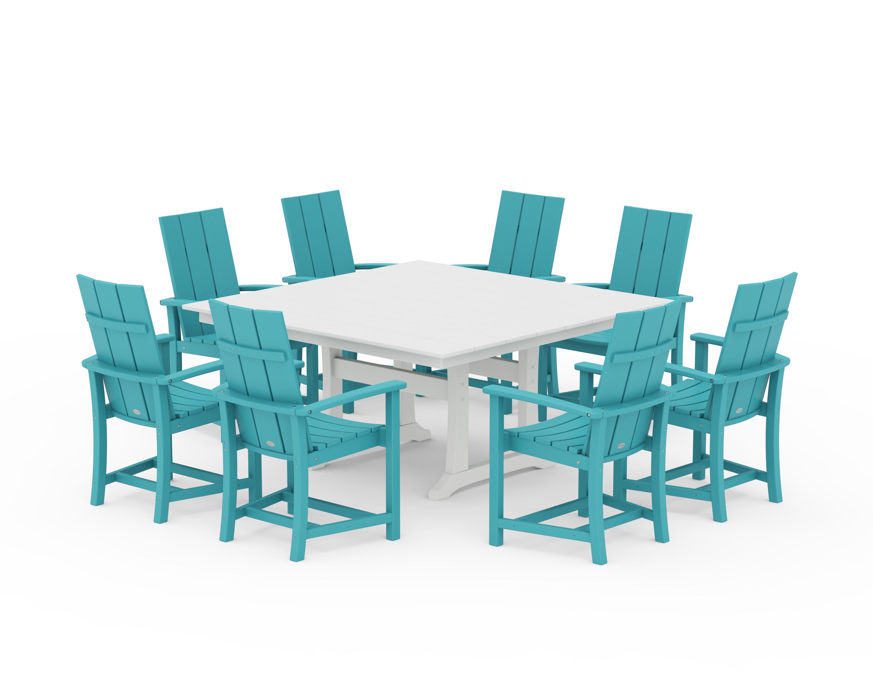 POLYWOOD Modern Adirondack 9-Piece Farmhouse Trestle Dining Set in Aruba / White