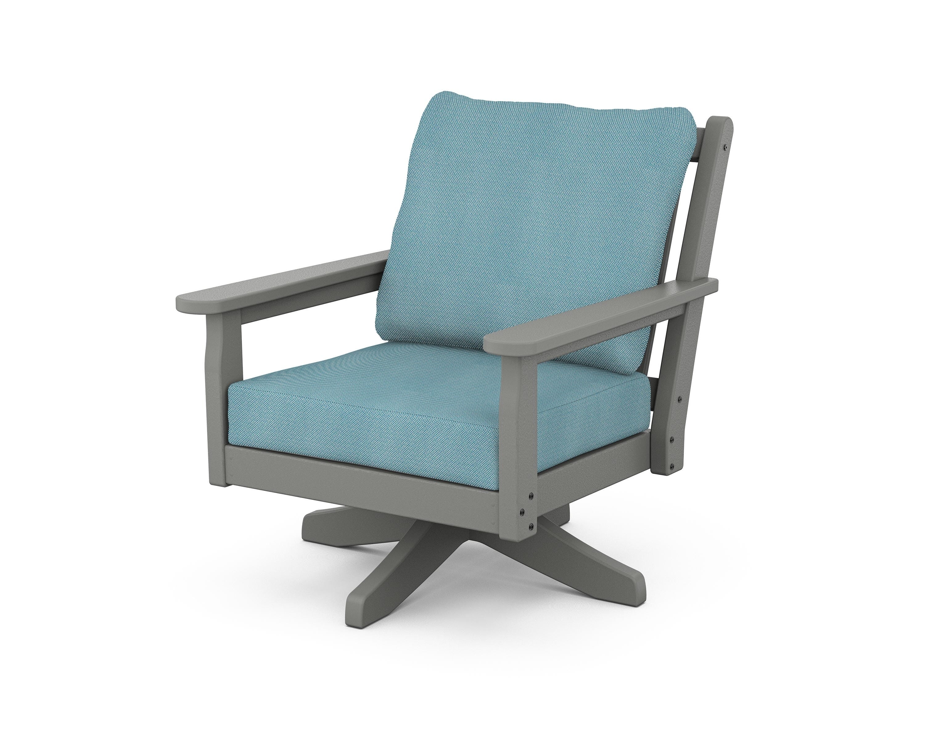 POLYWOOD Chippendale Deep Seating Swivel Chair in Slate Grey / Lattice Sky Blue