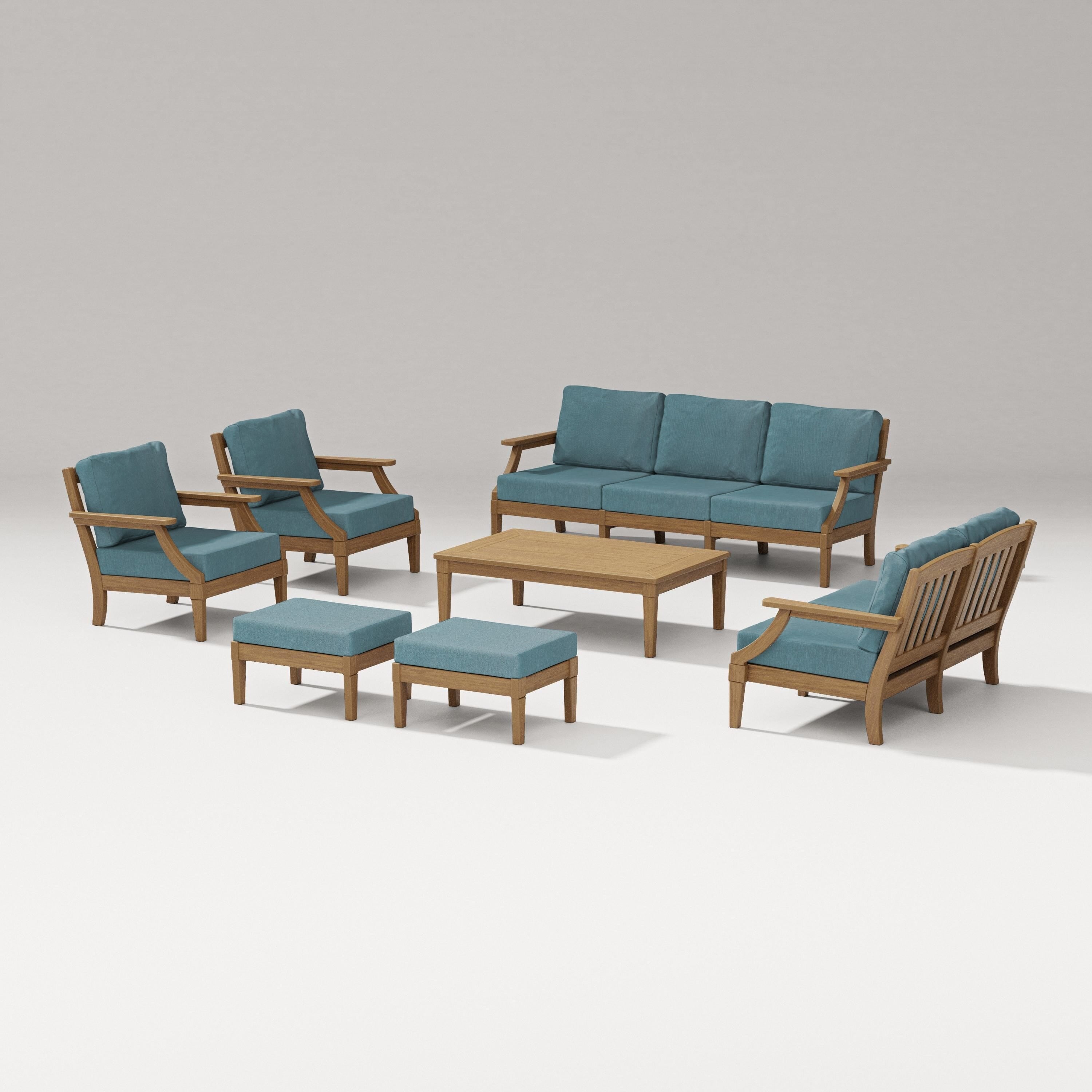 PW Designer Series Estate 7-Piece Lounge Sofa Set in Natural / Ocean Teal