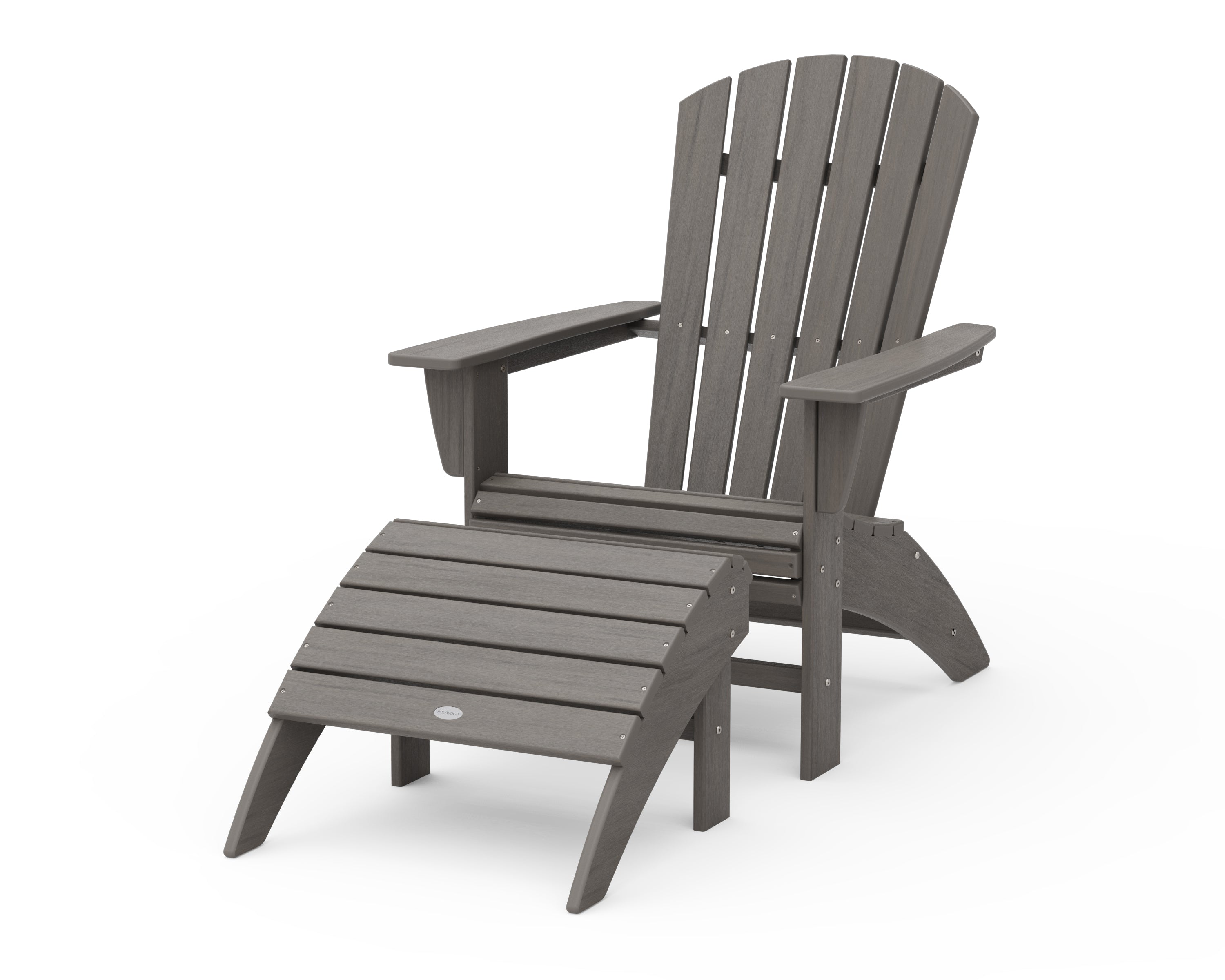 POLYWOOD Nautical Curveback Adirondack Chair 2-Piece Set with Ottoman in Driftwood