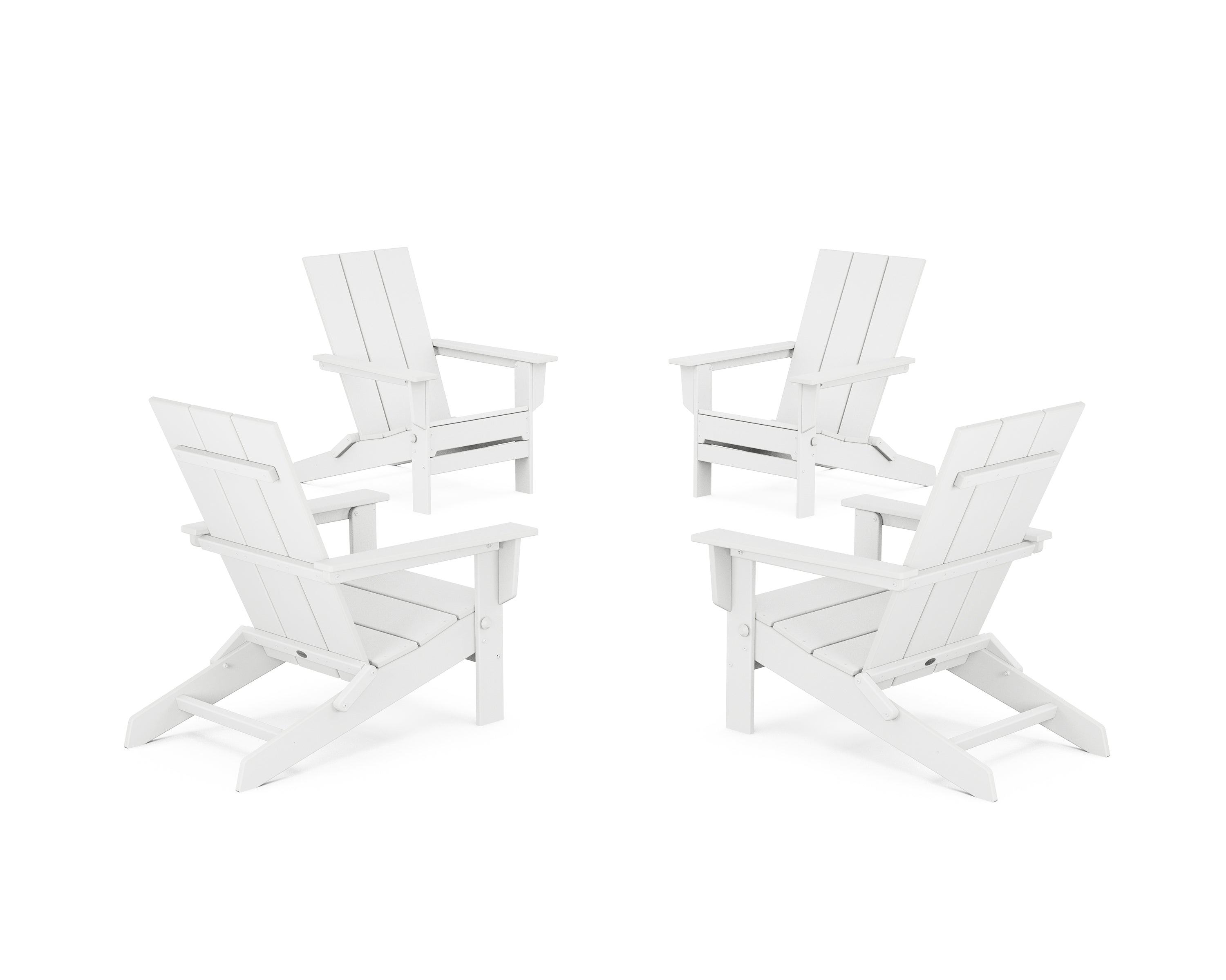 POLYWOOD 4-Piece Modern Studio Folding Adirondack Chair Conversation Set in White