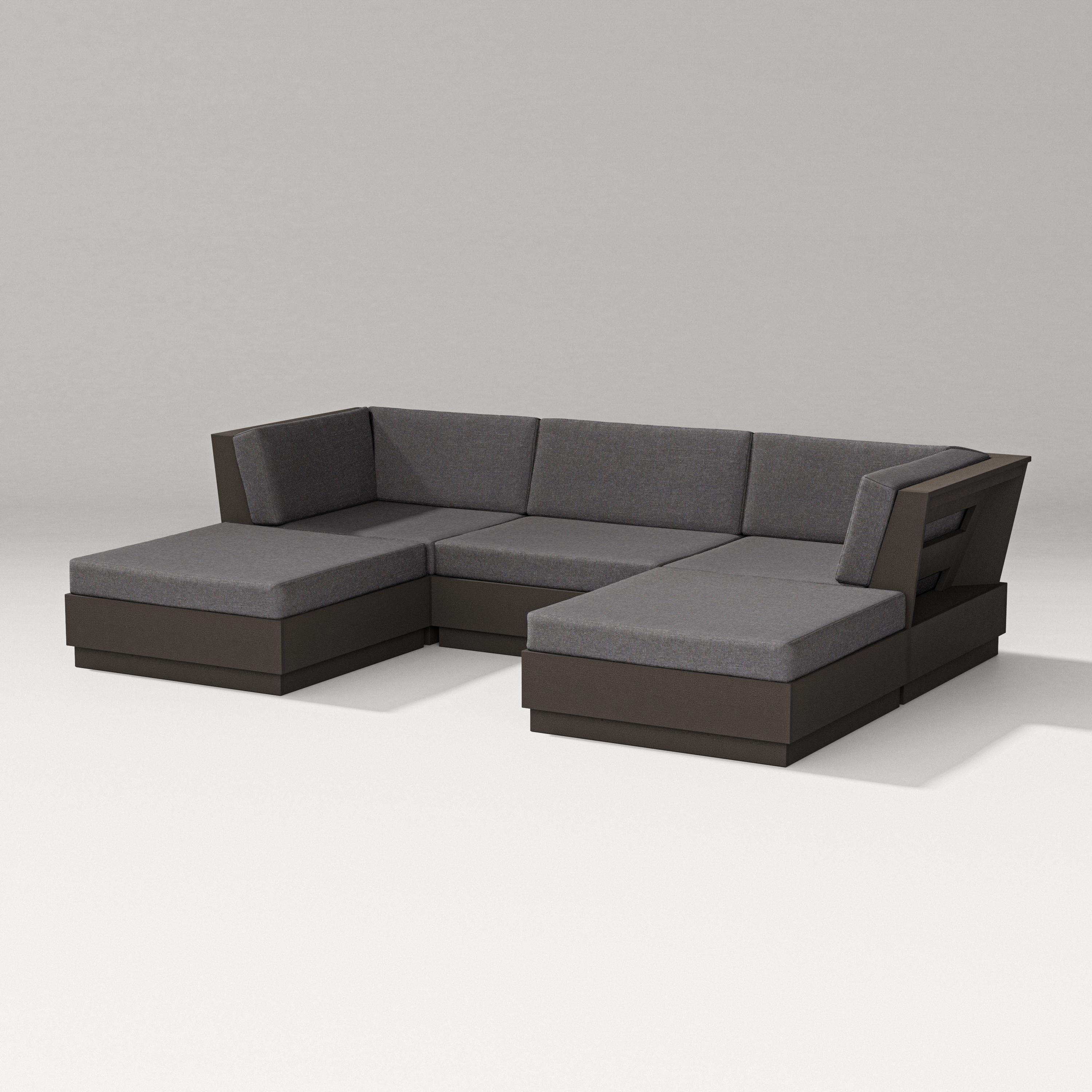 PW Designer Series Elevate Double Chaise Sectional in Vintage Coffee / Ash Charcoal