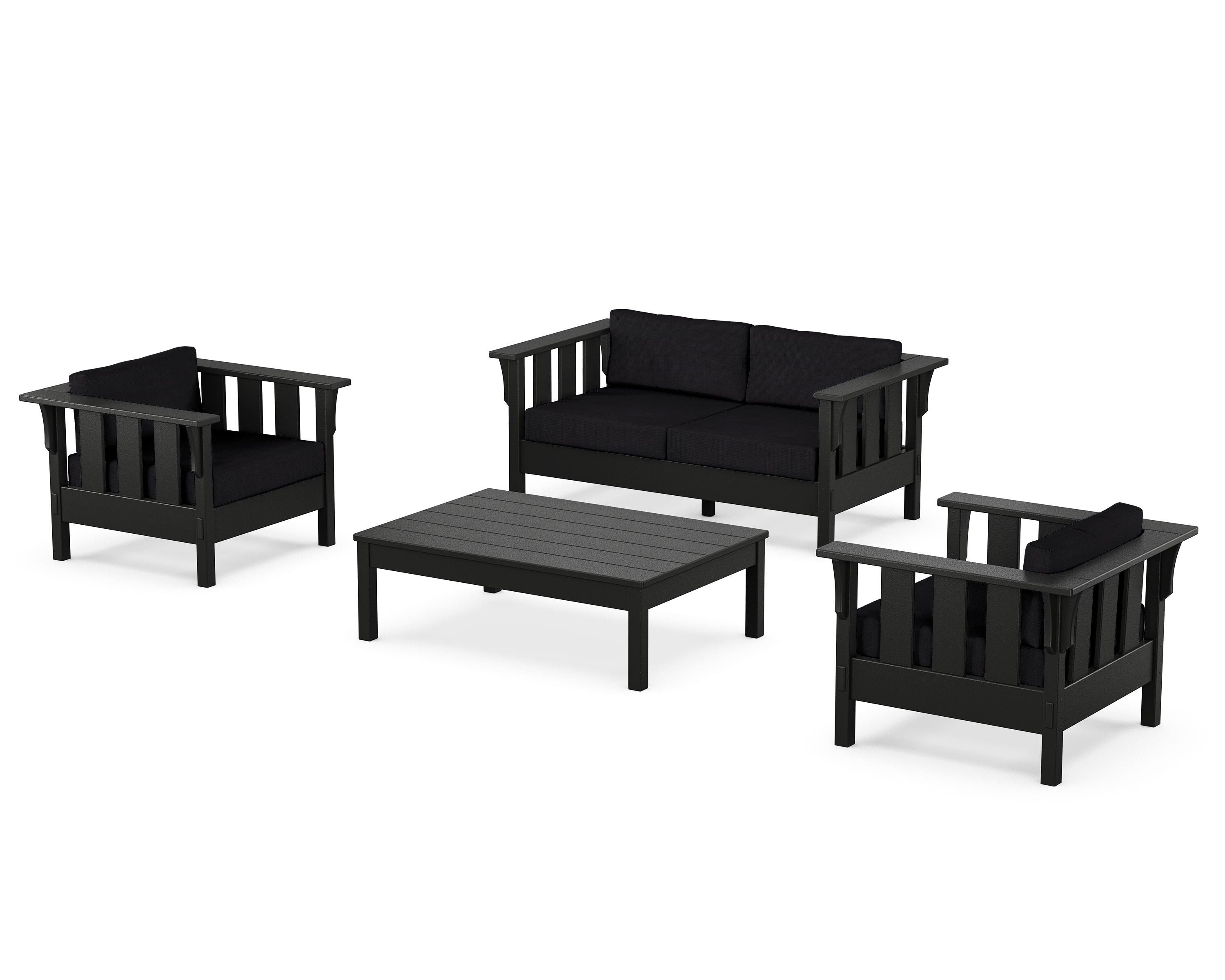 Martha Stewart by POLYWOOD Acadia 4-Piece Deep Seating Set with Loveseat in Black / Midnight Linen