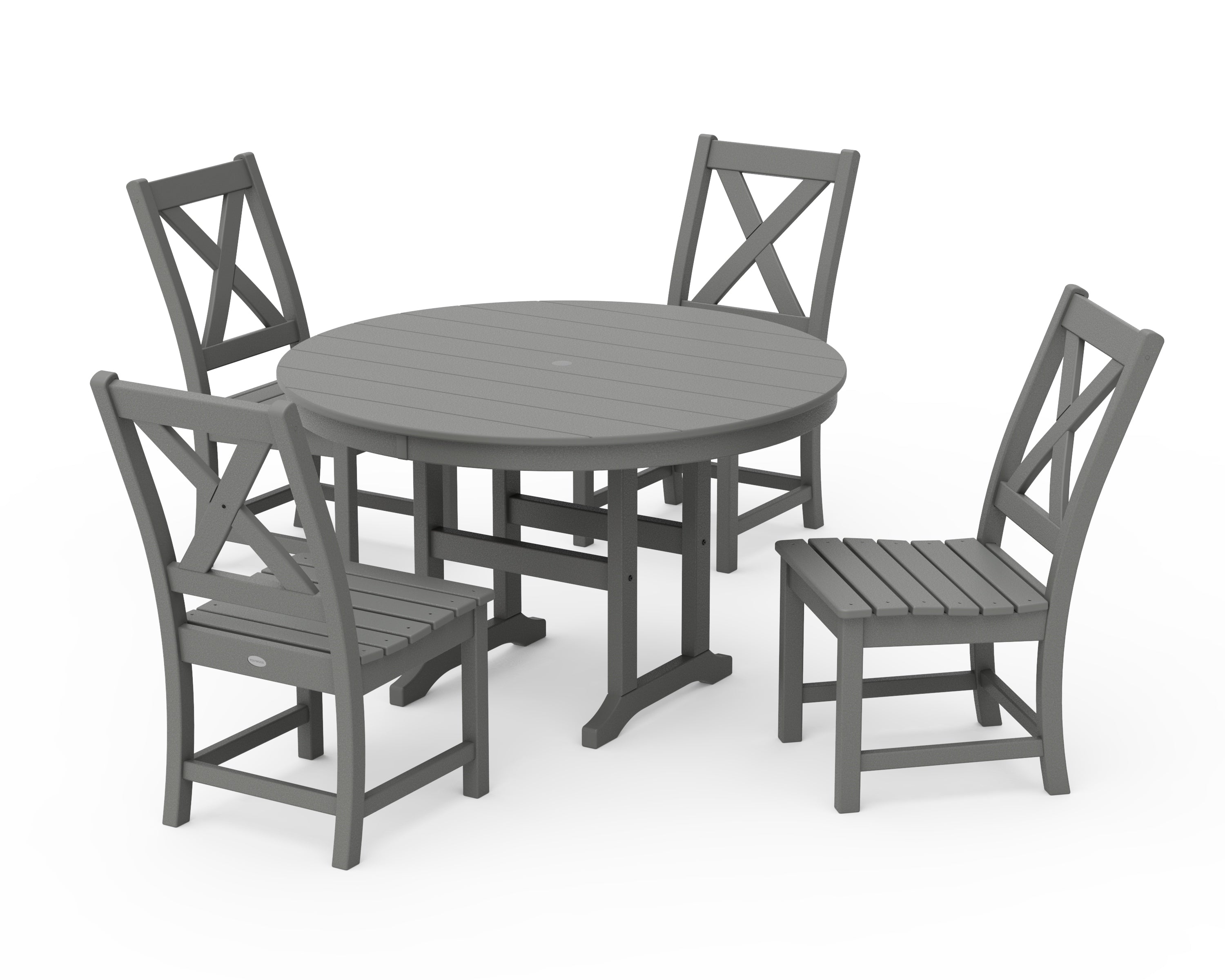 POLYWOOD Braxton Side Chair 5-Piece Round Dining Set in Slate Grey