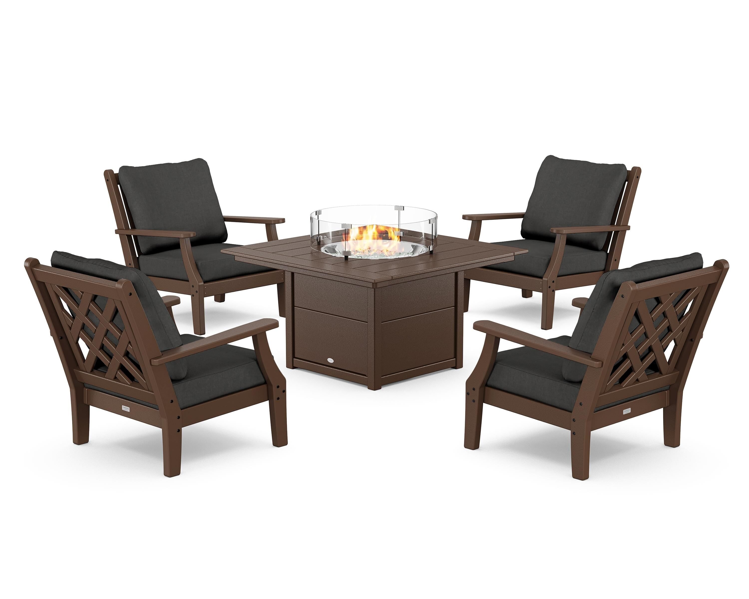 Country Living Wovendale 5-Piece Deep Seating Set with Fire Pit Table in Mahogany / Spectrum Carbon