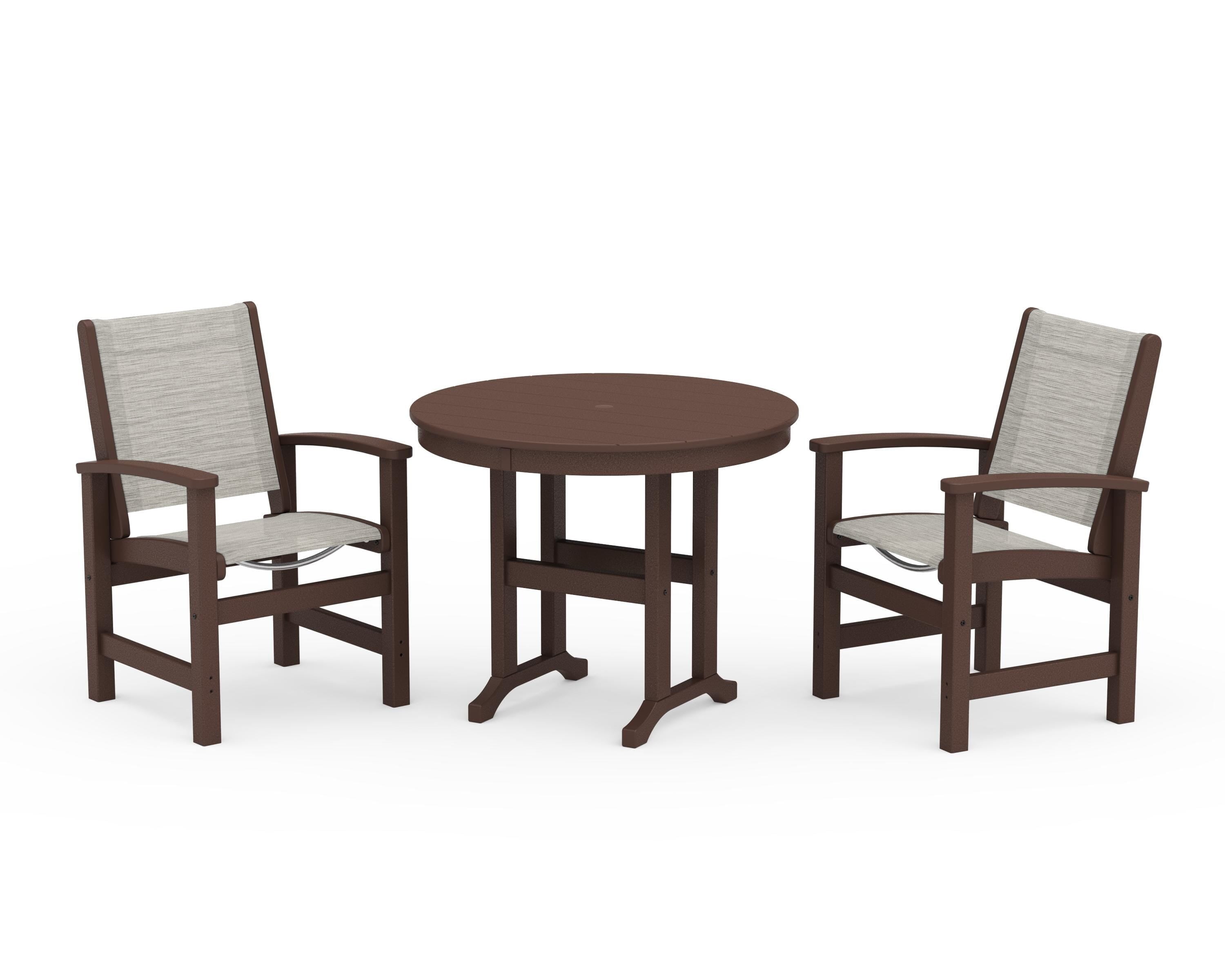 POLYWOOD Coastal 3-Piece Round Dining Set in Mahogany / Birch Sling