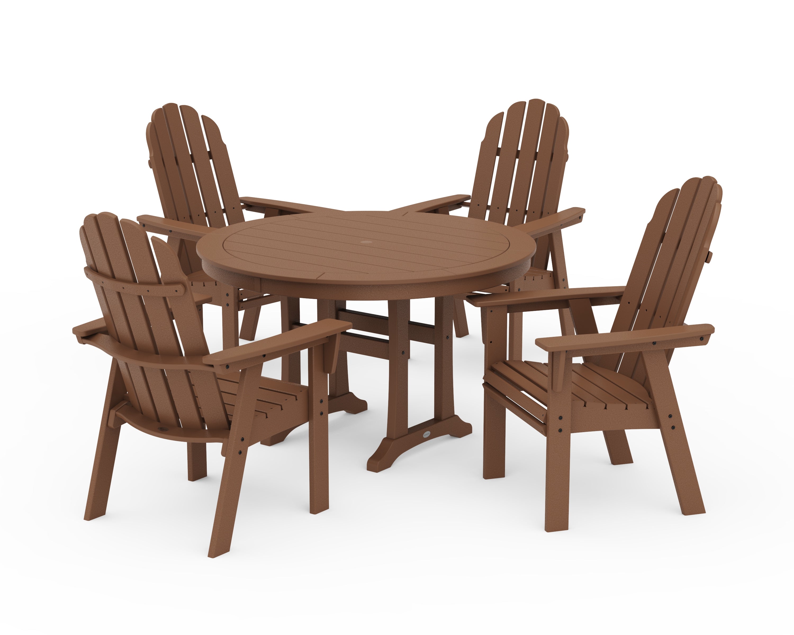 POLYWOOD Vineyard Curveback Adirondack 5-Piece Nautical Trestle Dining Set in Teak