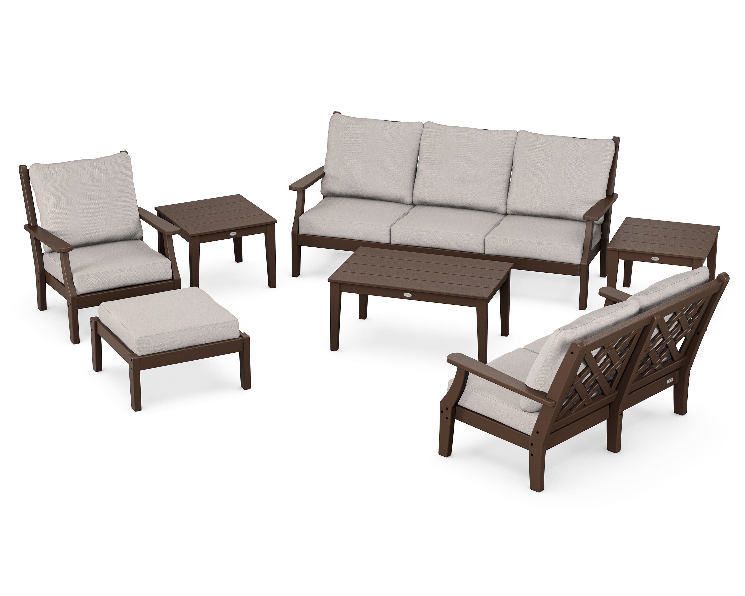 Country Living Wovendale 7-Piece Deep Seating Set in Mahogany / Dune Burlap