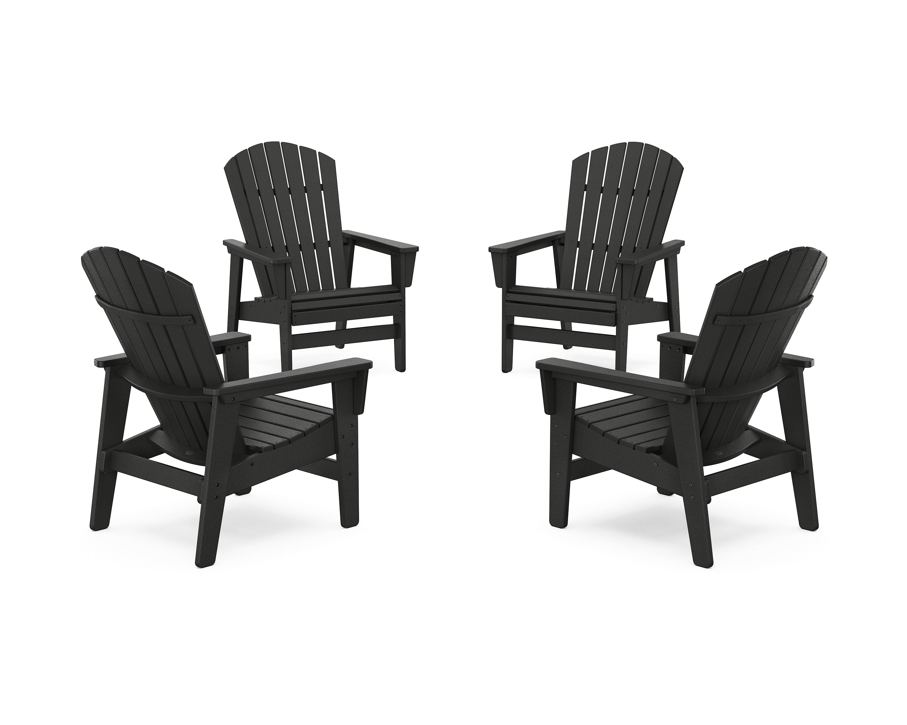 POLYWOOD 4-Piece Nautical Grand Upright Adirondack Chair Conversation Set in Black