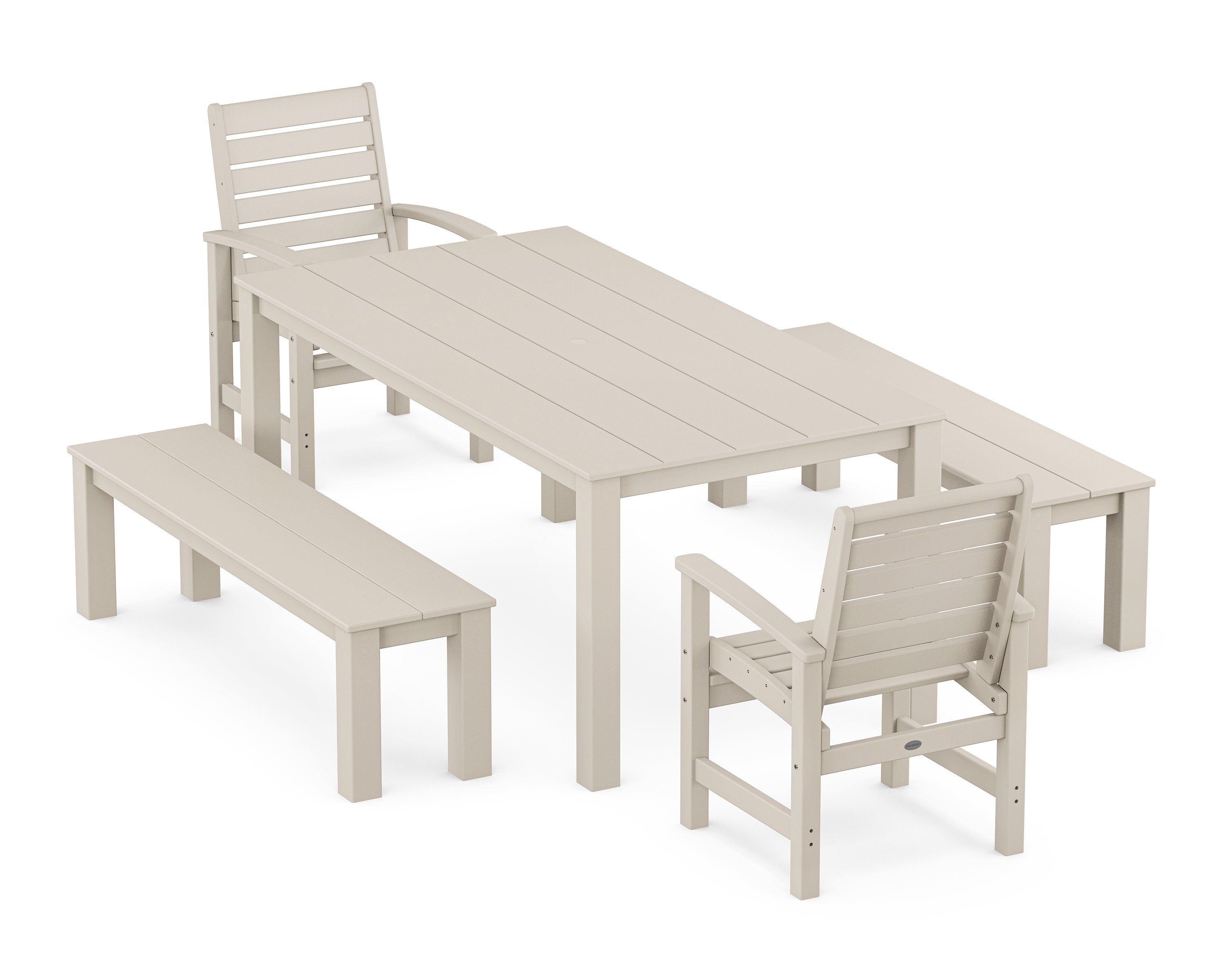 POLYWOOD Signature 5-Piece Parsons Dining Set with Benches in Sand