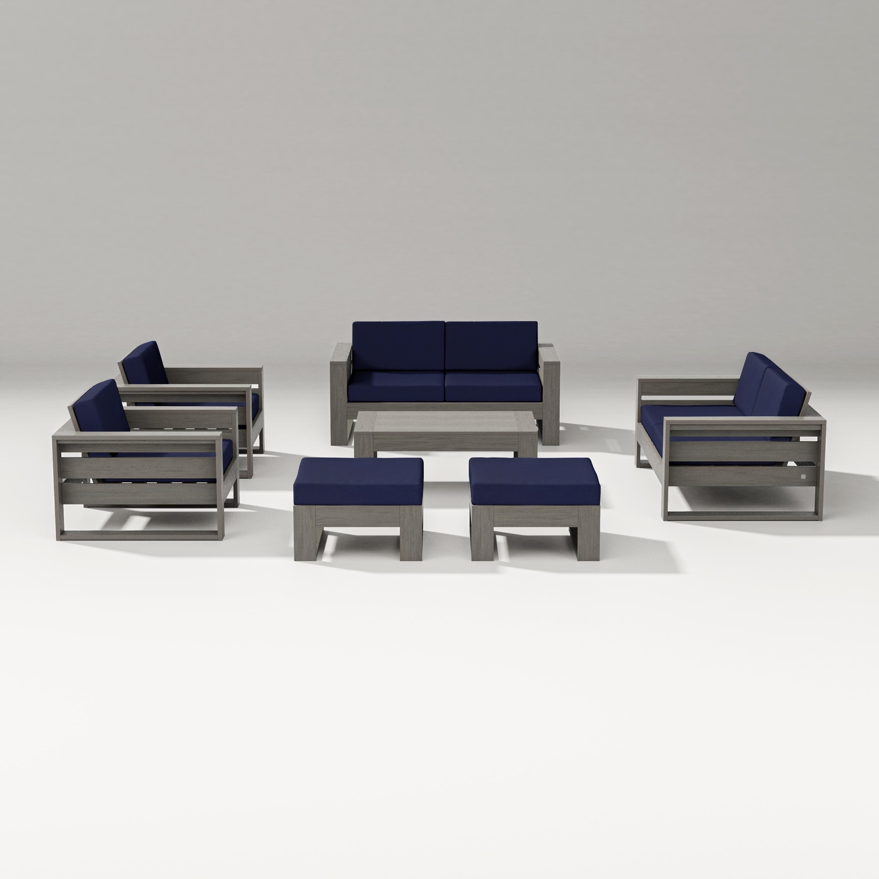 PW Designer Series Latitude 7-Piece Lounge Loveseat Set in Driftwood / Navy