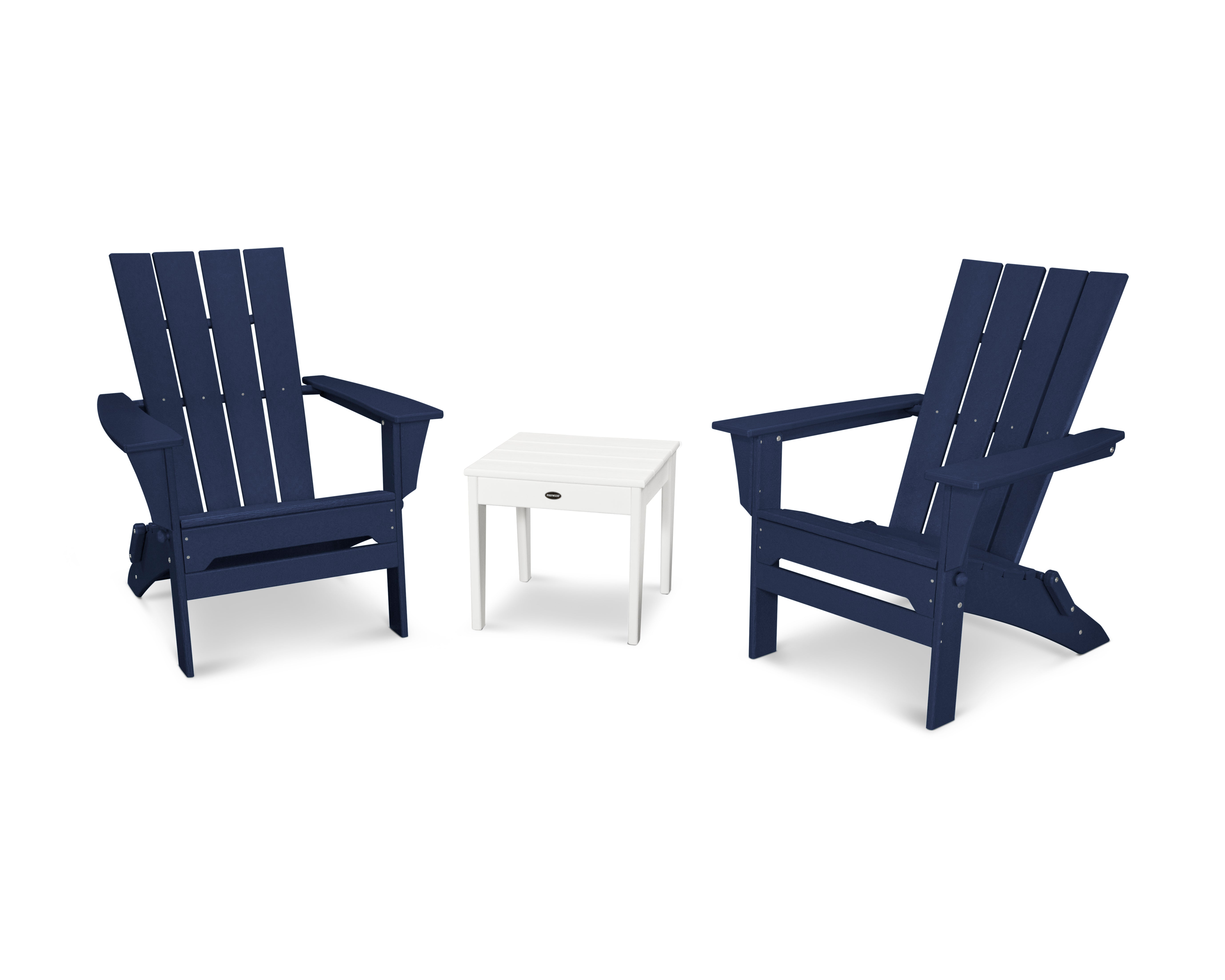POLYWOOD Quattro Folding Chair 3-Piece Adirondack Set in Navy / White