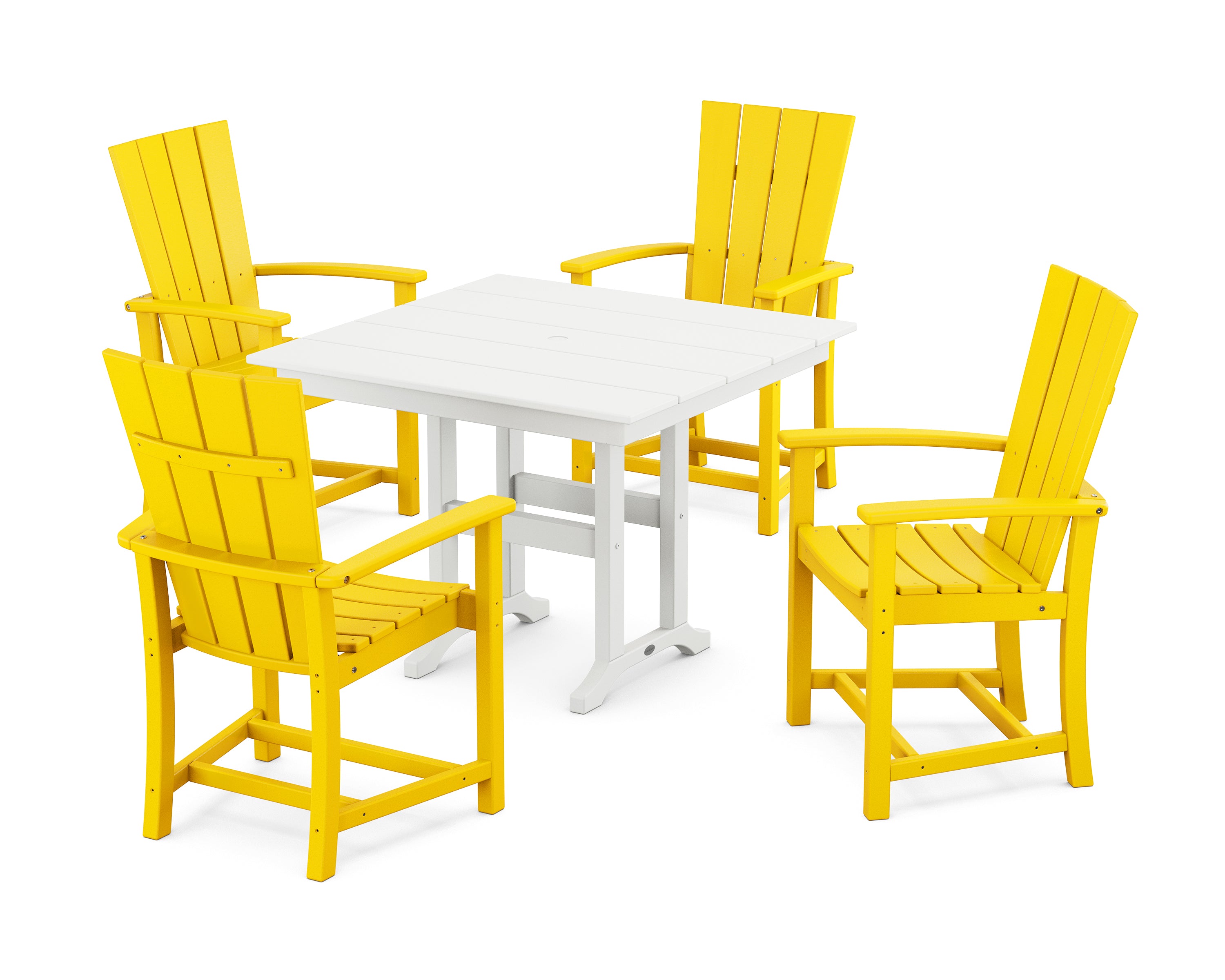 POLYWOOD Quattro 5-Piece Farmhouse Dining Set in Lemon / White
